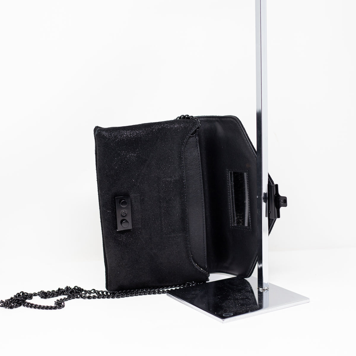 Loeffler Randall Rider Genuine Leather Black Metallic Crossbody Shoulder Purse
