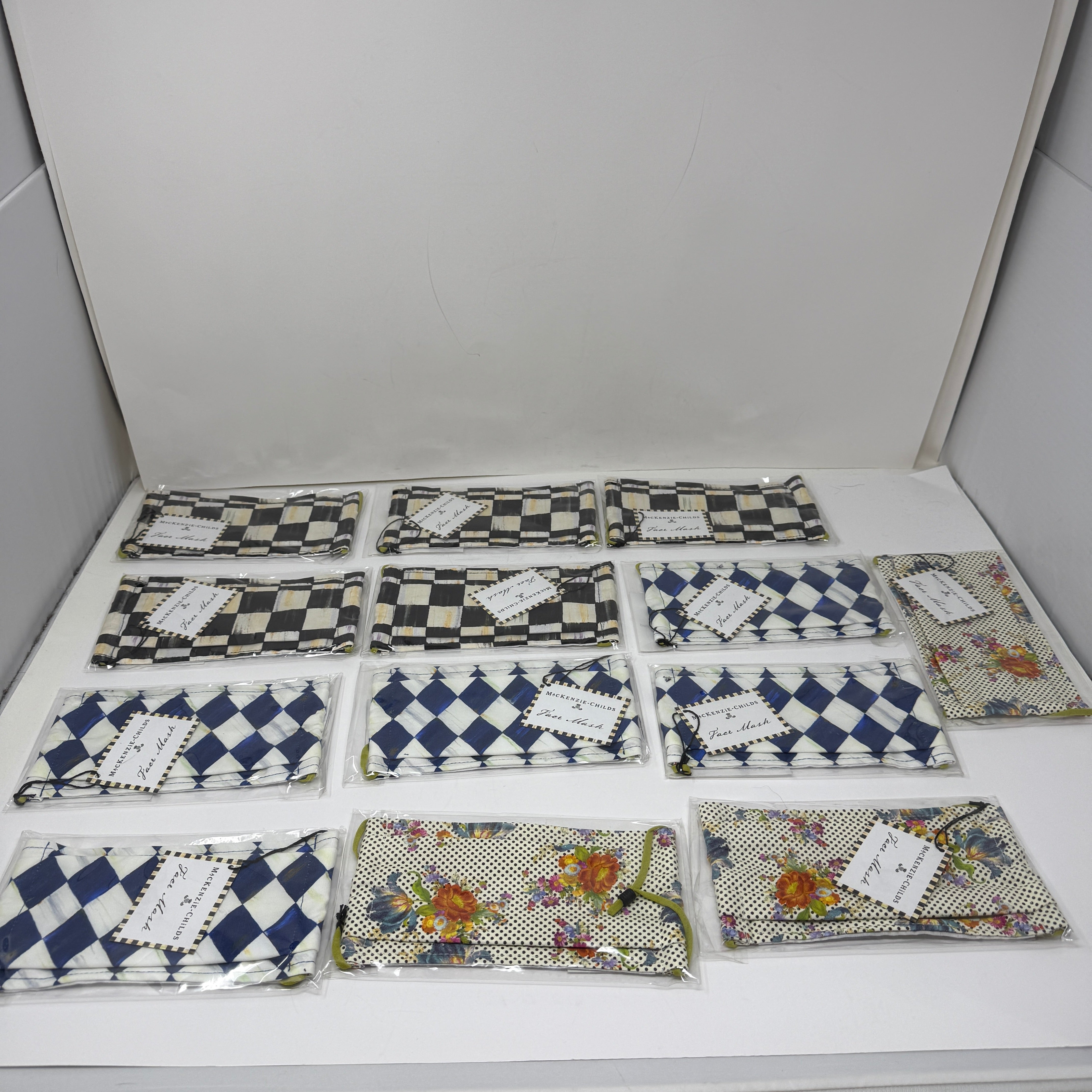MacKenzie-Childs 13 Lot Cotton Face Masks Royal Harlequin Courtly Check Flower