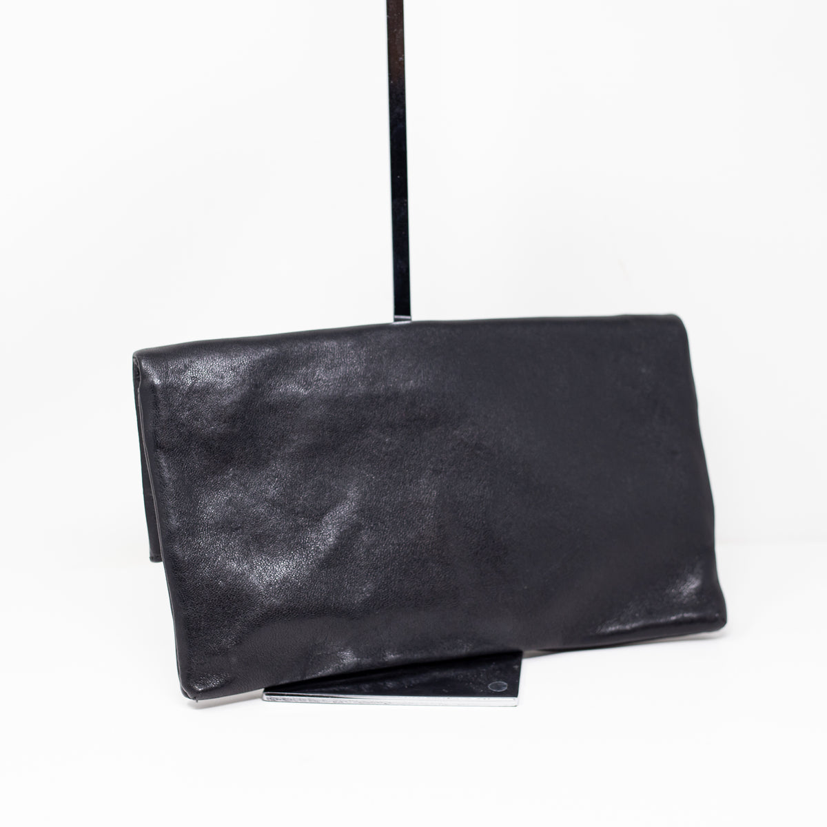 Marc Jacobs Eugenie Genuine Leather Fold Over Padlock Clutch Purse Bag Black