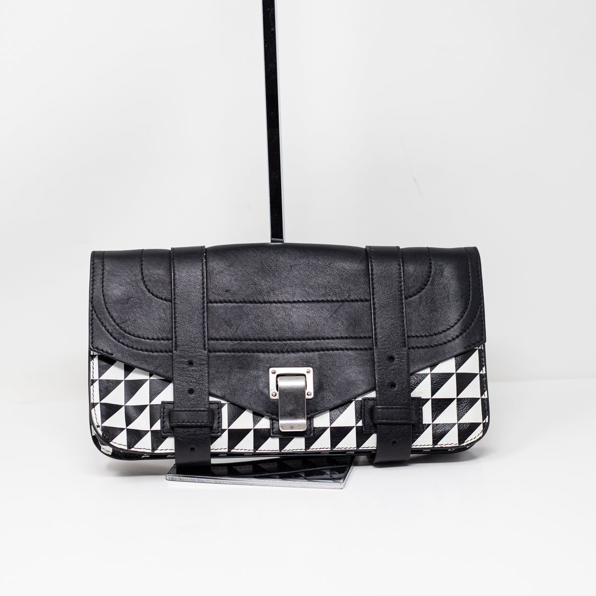 Proenza Schouler Genuine Leather Foldover Buckle Triangle Print Clutch Purse Bag