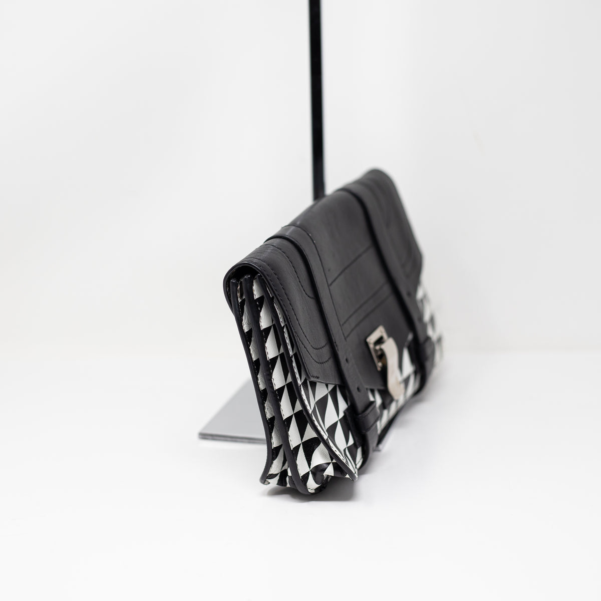 Proenza Schouler Genuine Leather Foldover Buckle Triangle Print Clutch Purse Bag