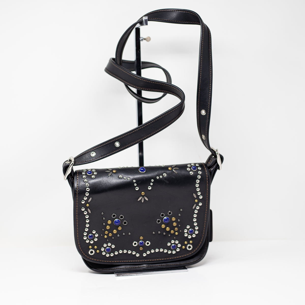 Coach Patricia Genuine Leather Studded Embellished Crossbody Purse Bag Black