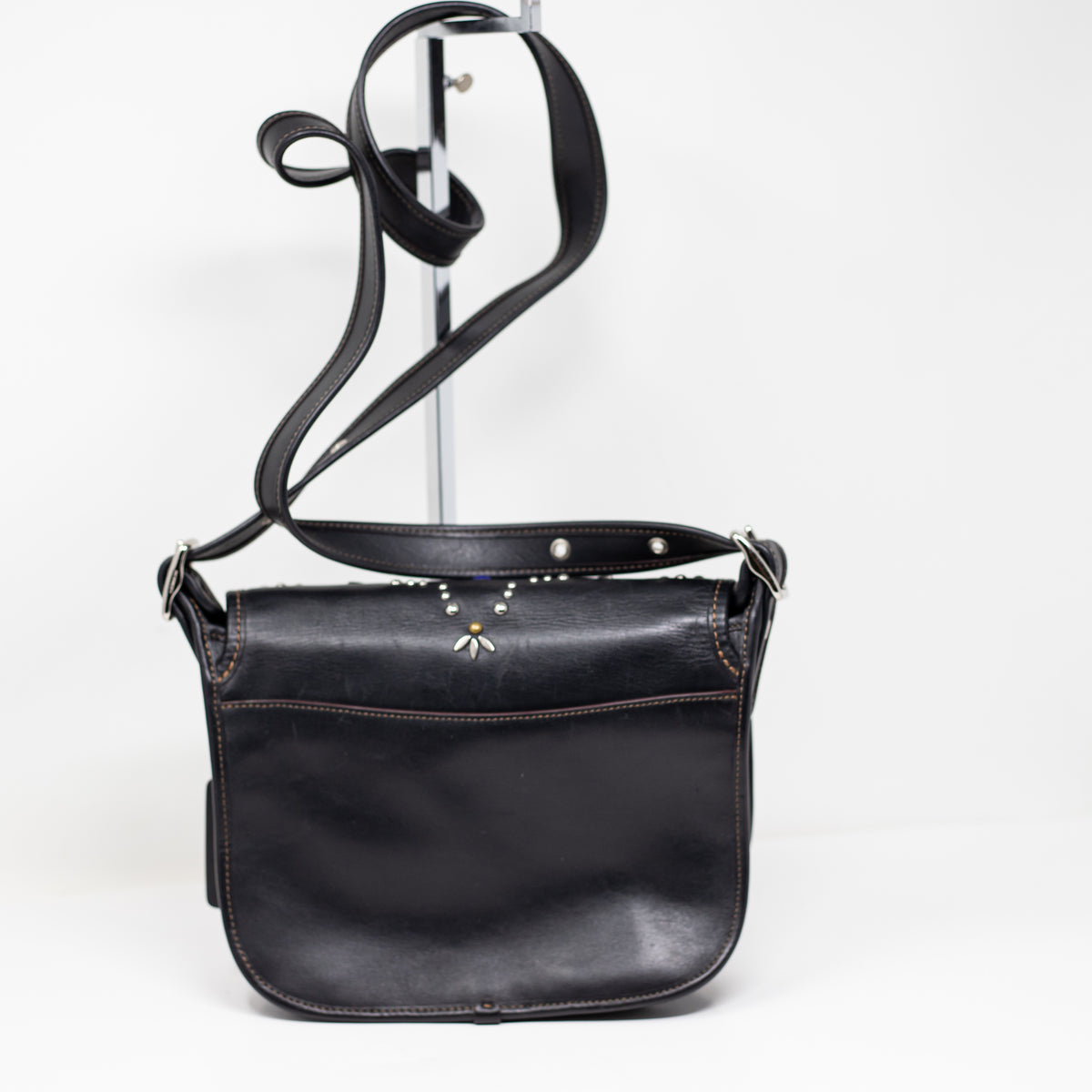 Coach Patricia Genuine Leather Studded Embellished Crossbody Purse Bag Black