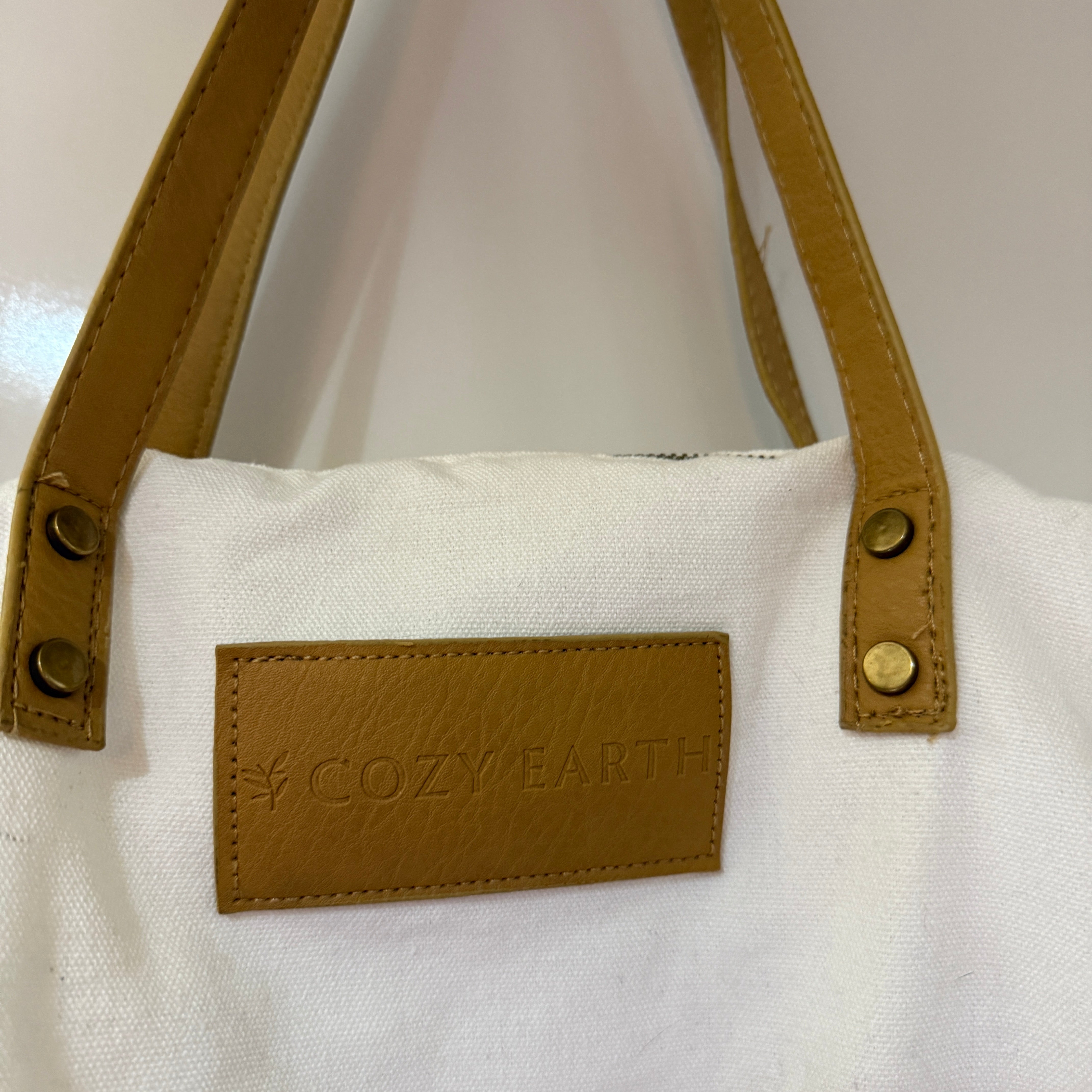 Cozy Earth Cotton Canvas Faux Leather Trim Oversized Weekender Travel Tote Bag