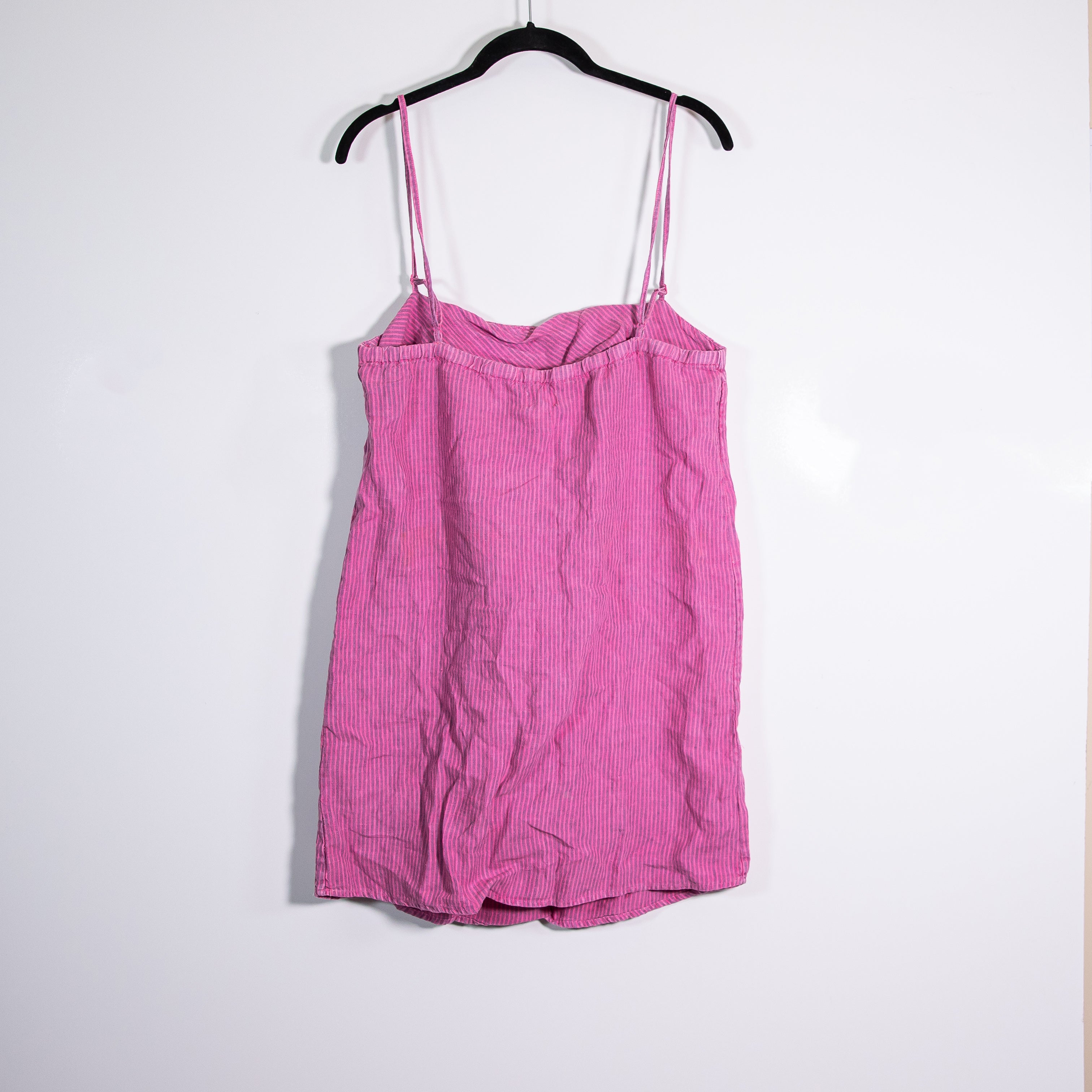 NEW Faherty Byron Bay Linen Square Neck Tank Mini Dress Ibis Rose Stripe Pink S