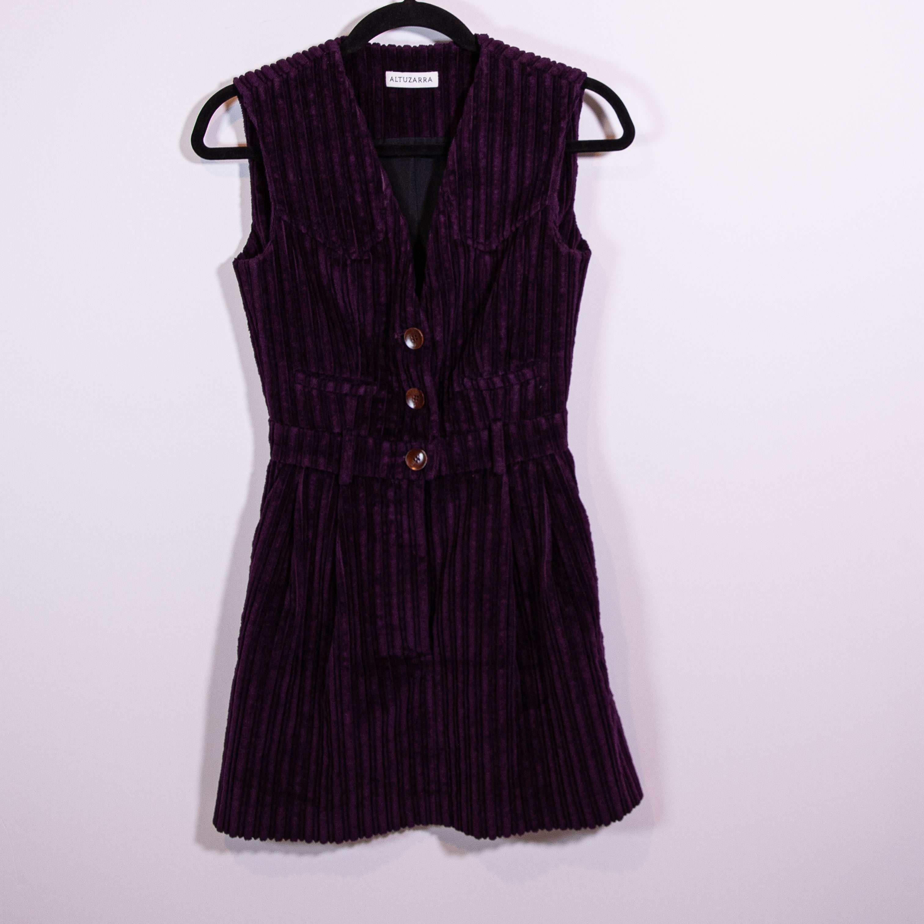 Altuzarra Carter Cotton Velvet Velour Ribbed Sleeveless Button Front Mini Dress