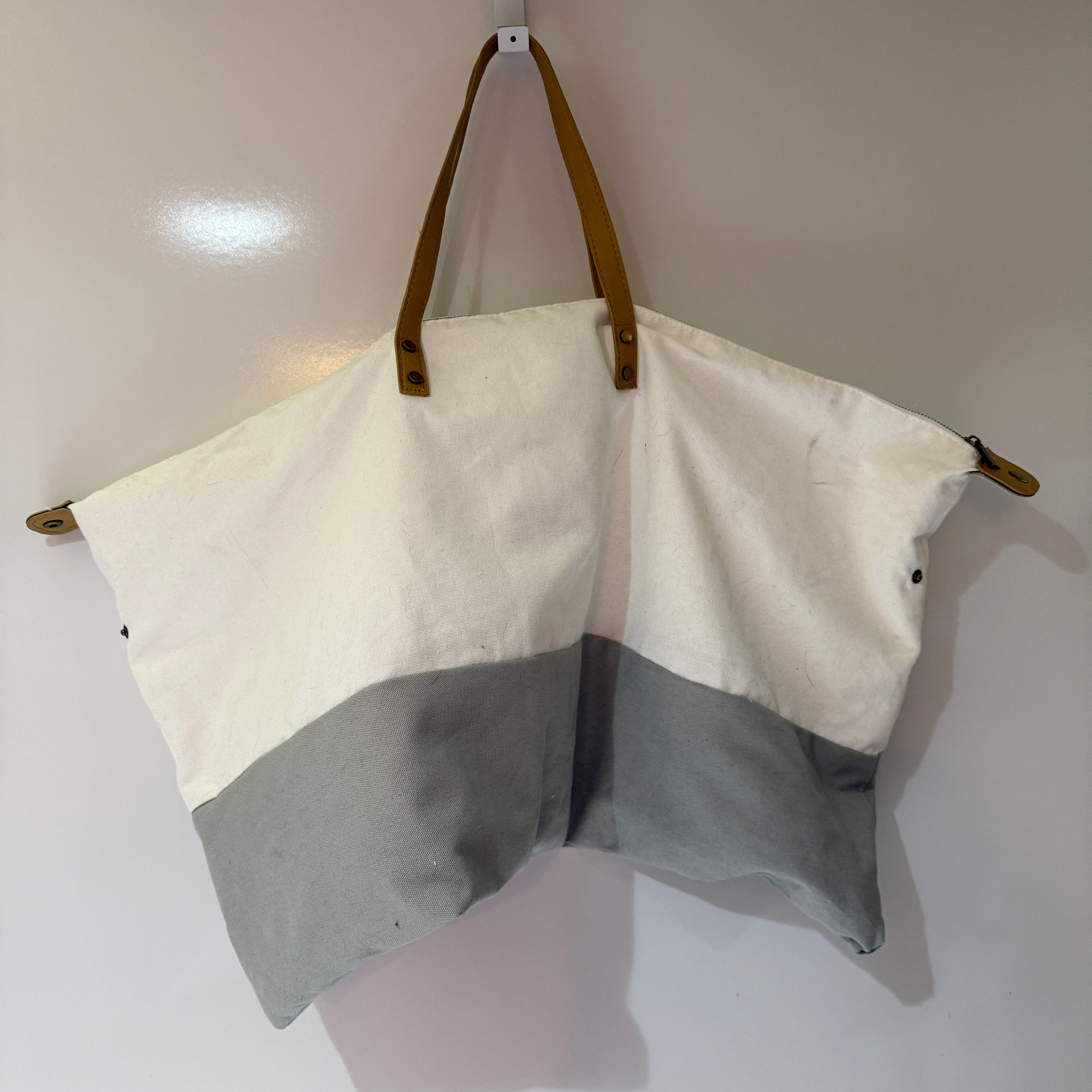 Cozy Earth Cotton Canvas Faux Leather Trim Oversized Weekender Travel Tote Bag
