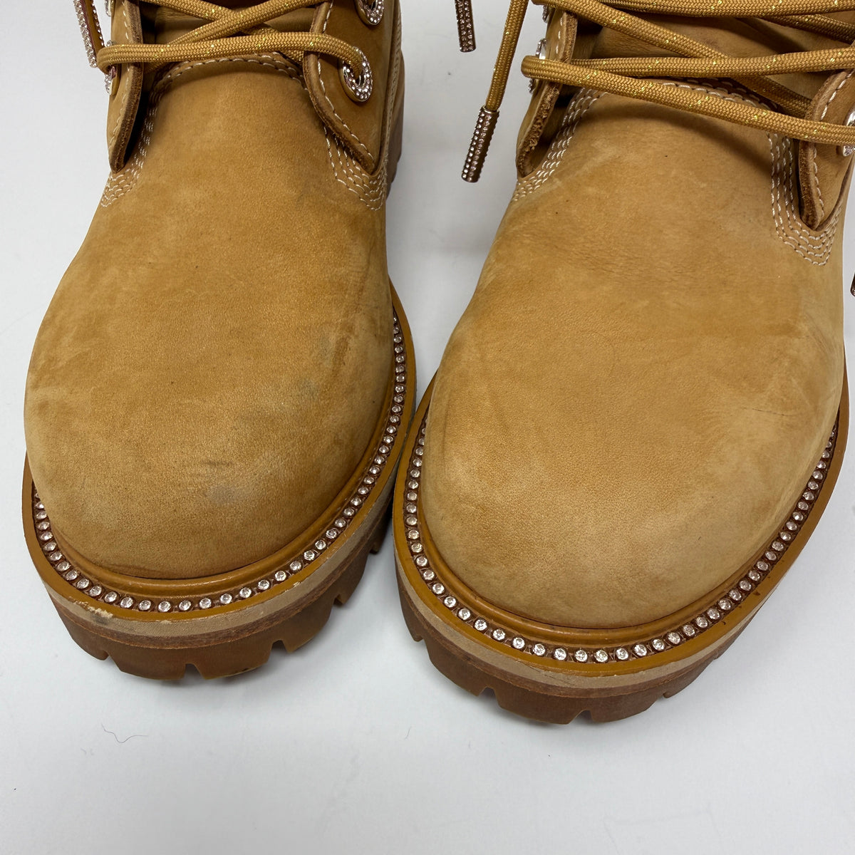 Jimmy Choo x Timberland Swarovski Crystal Embellished Suede Premium Wheat Boots 