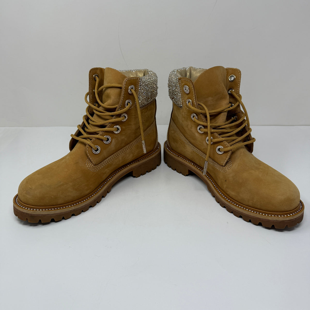 Jimmy Choo x Timberland Swarovski Crystal Embellished Suede Premium Wheat Boots 
