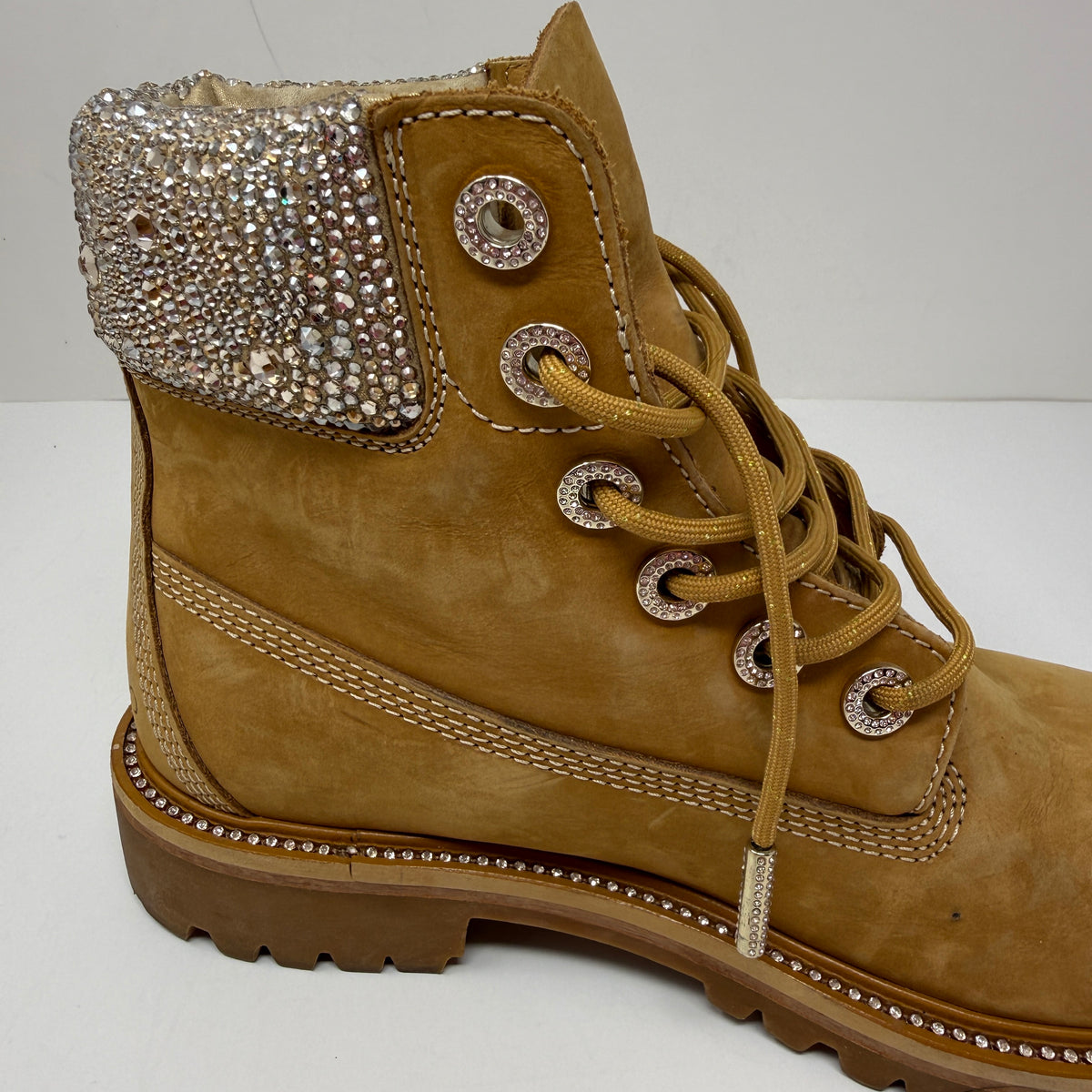 Jimmy Choo x Timberland Swarovski Crystal Embellished Suede Premium Wheat Boots 