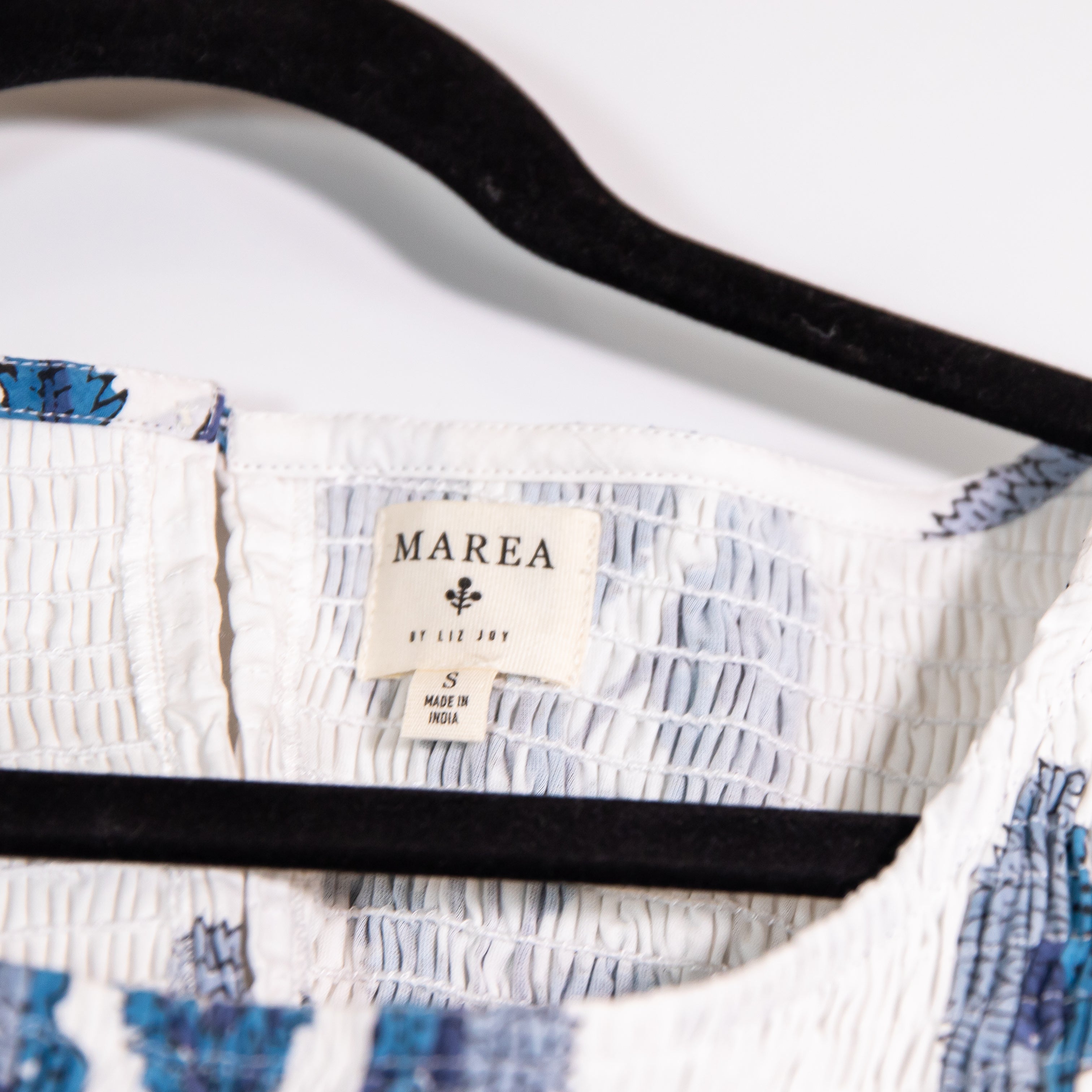 Marea Charlotte Cotton Poplin Smocked Stretch Sleeveless Tank Top Indigo Zinnia 