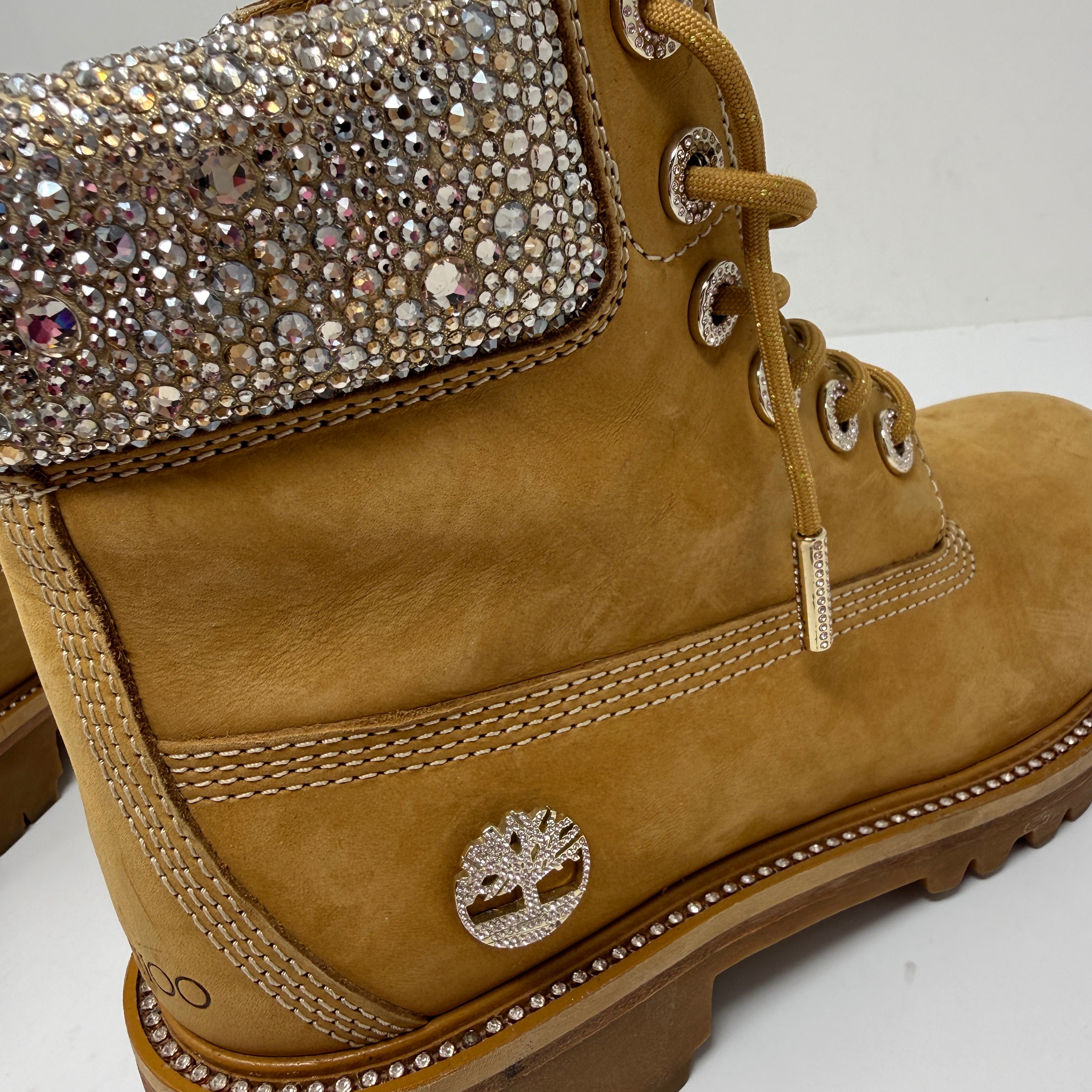 Jimmy Choo x Timberland Swarovski Crystal Embellished Suede Premium Wheat Boots 