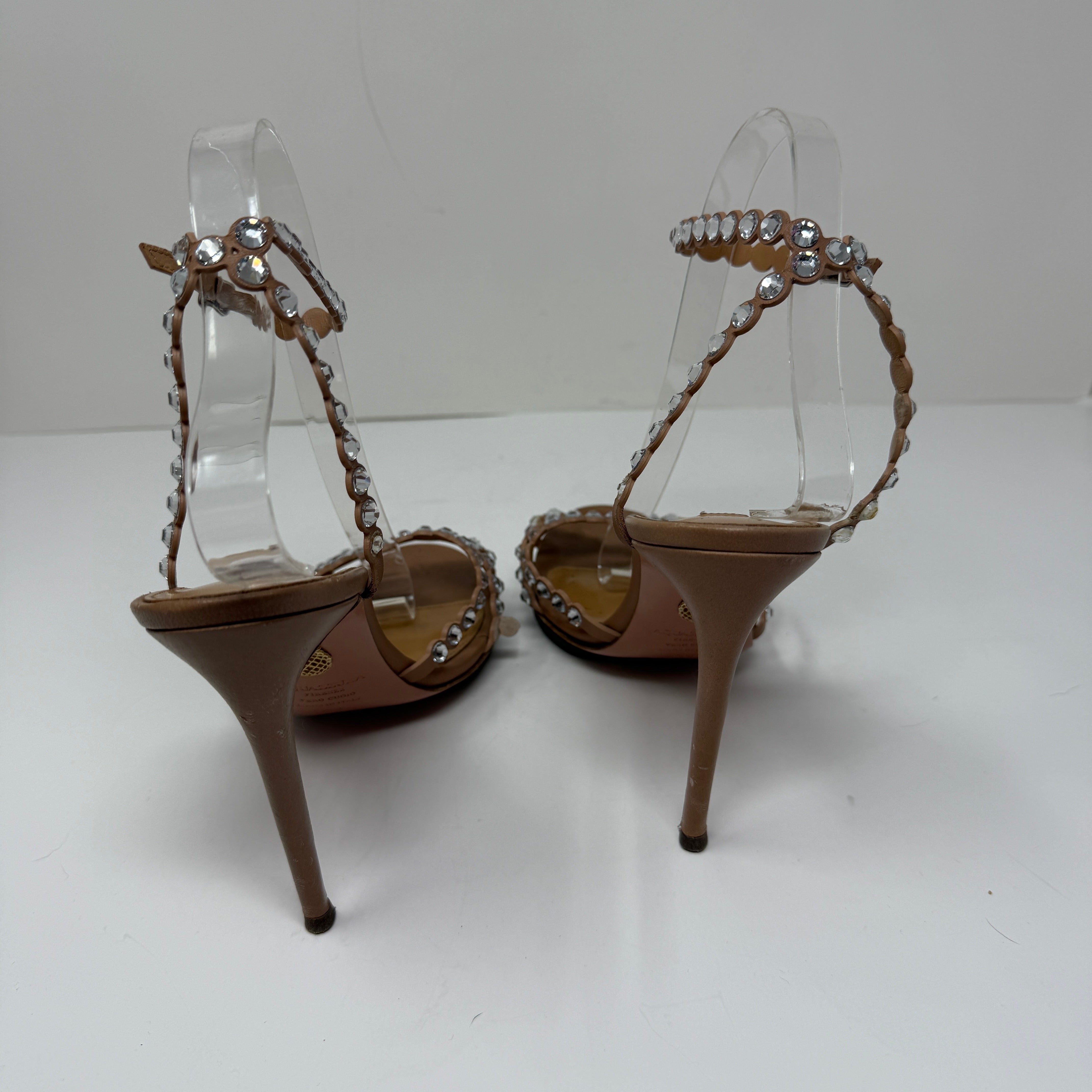 Aquazzura Tequila Crystal Jewel Rhinestone Embellished Leather Heels Sandals 9.5
