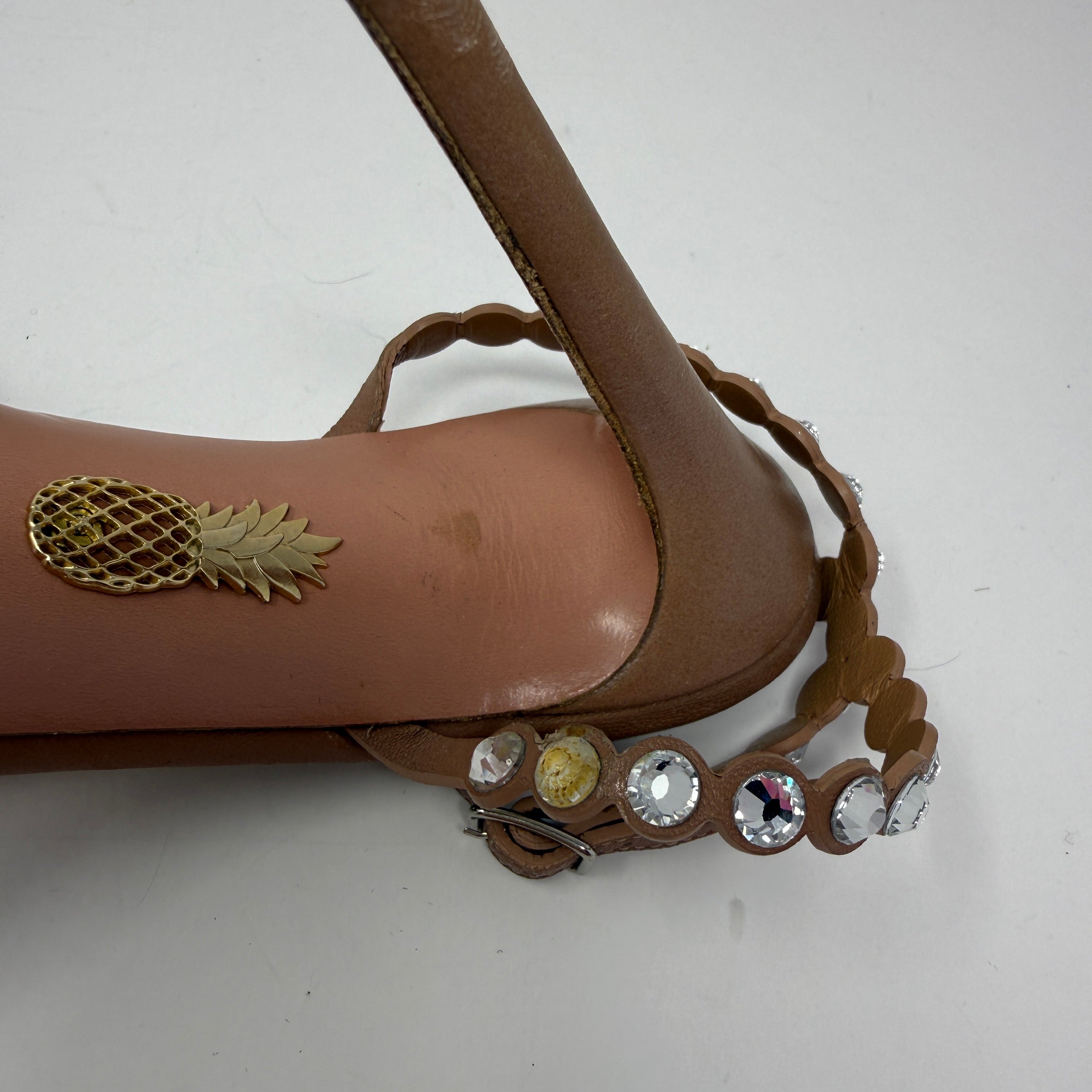 Aquazzura Tequila Crystal Jewel Rhinestone Embellished Leather Heels Sandals 9.5