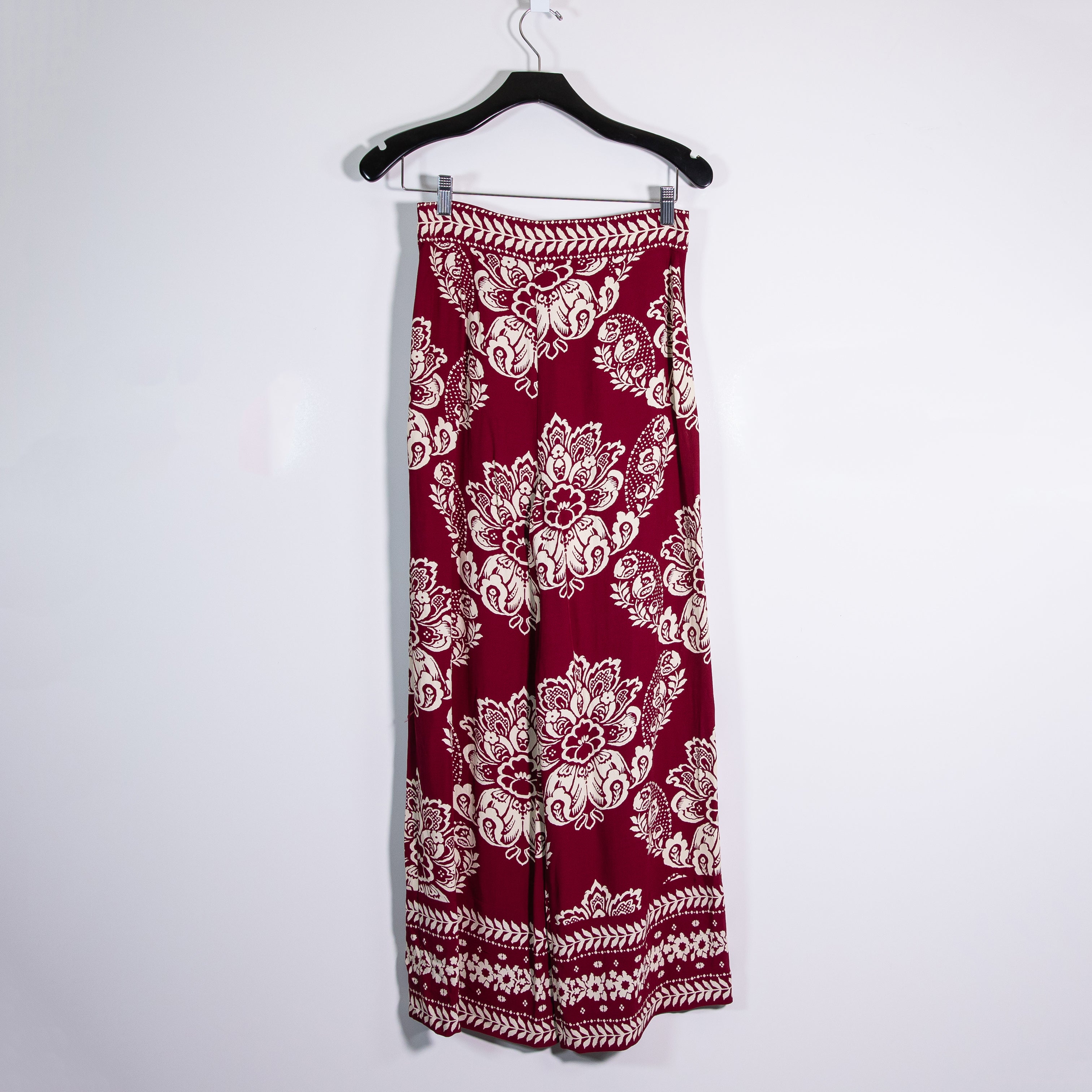 Sezane Christiano Crepe Straight Leg Mid Rise Ornamental Print Trouser Pants 4