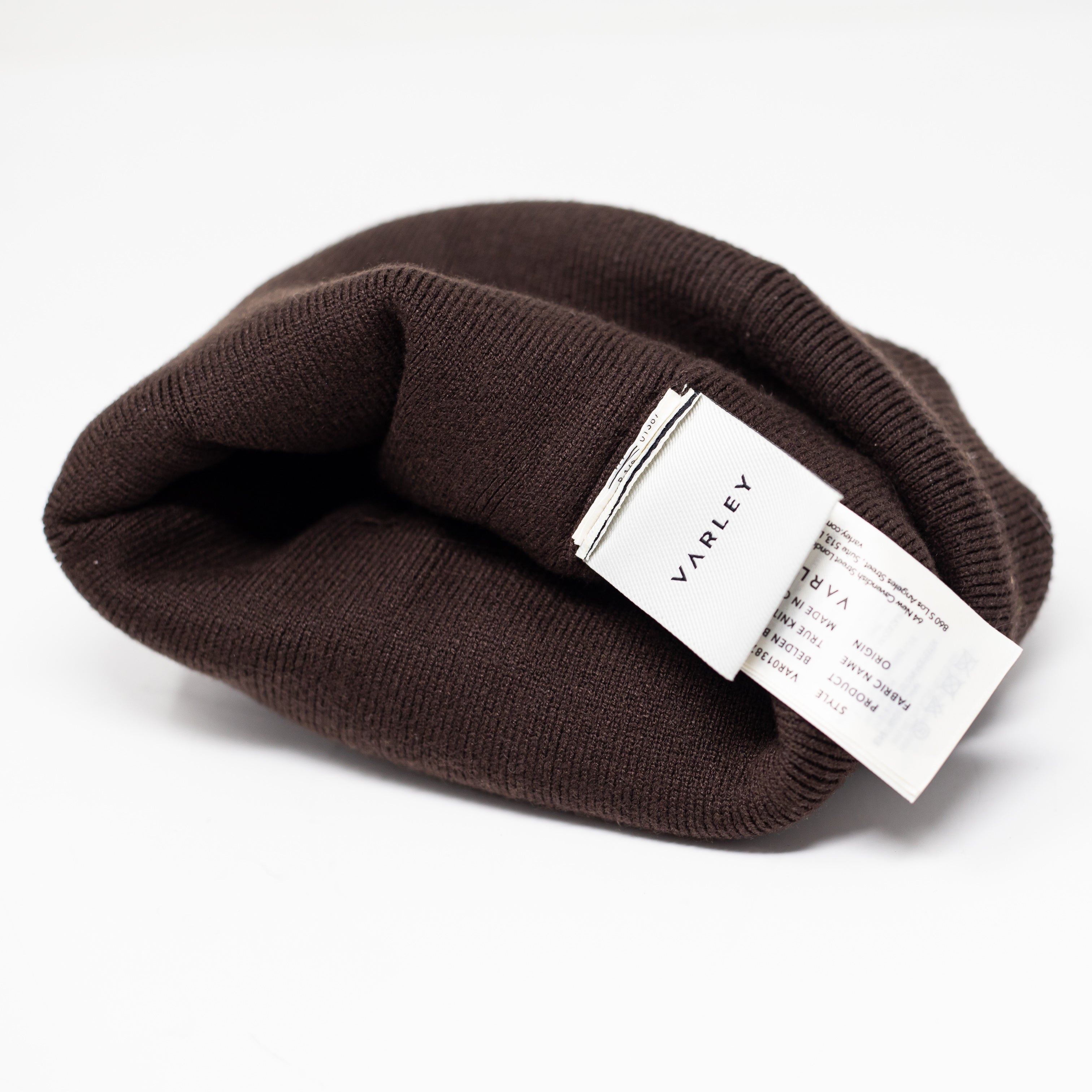 Varley Belden Wool Blend True Knit Stretch Logo Graphic Print Beanie Hat Coffee