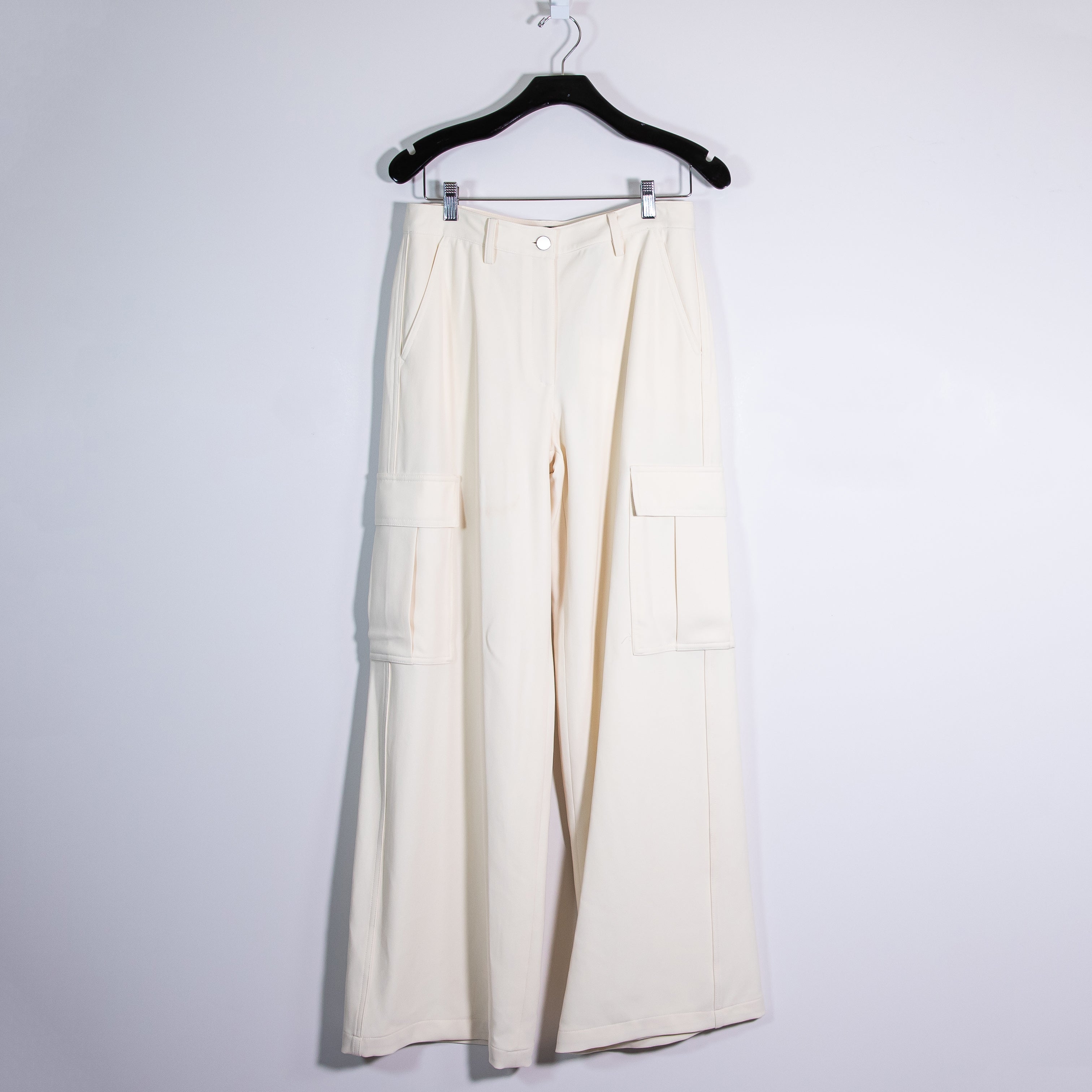 NEW Theory Admiral Crepe Relaxed Cargo Multi Pocket Wide Leg Trouser Pants Rice