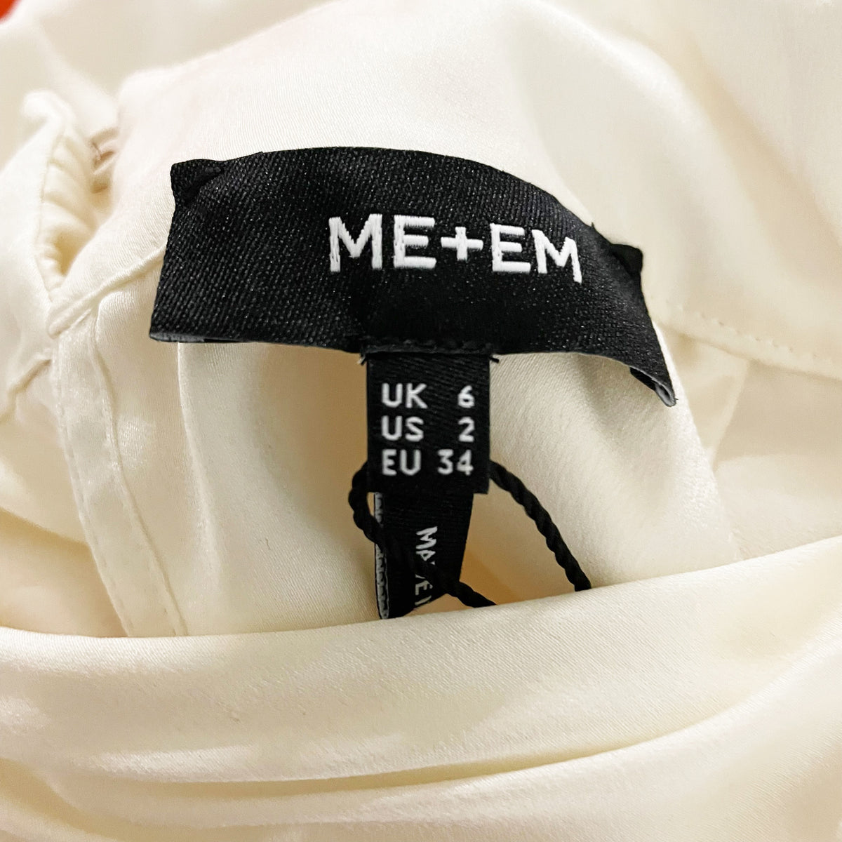 NEW Me+Em Statement Pleat Long Sleeve Satin Turtleneck Blouse Light Cream 2