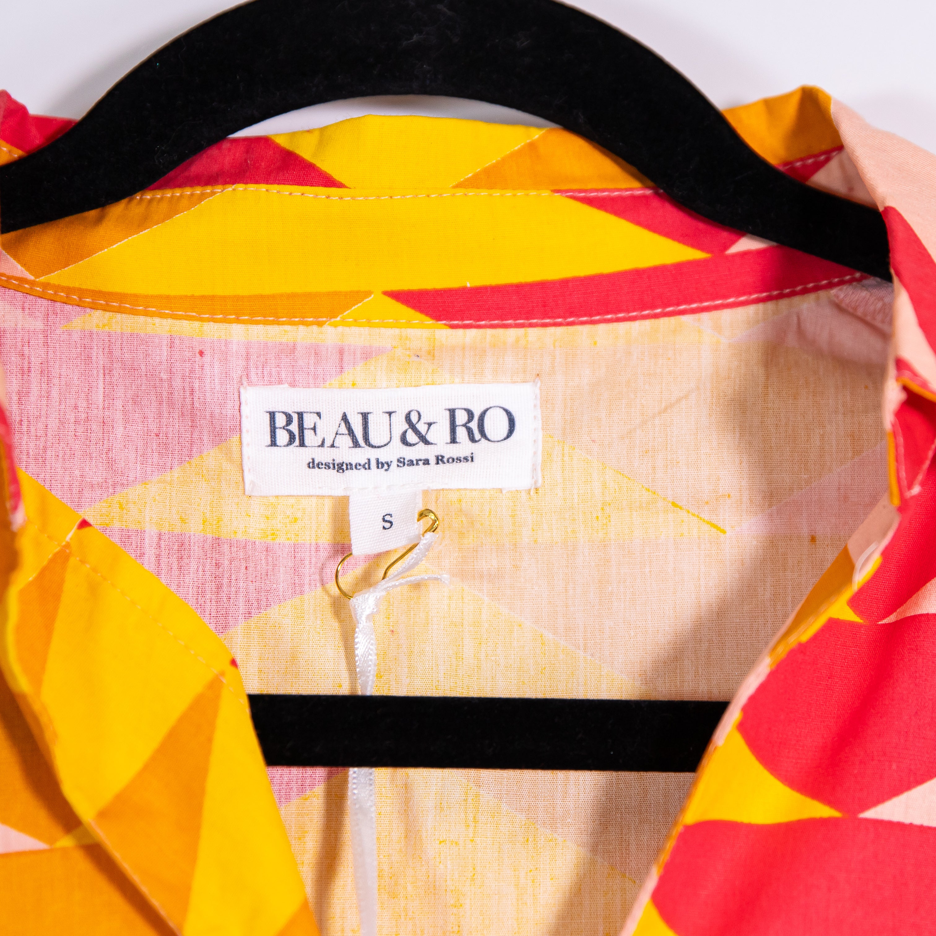 NEW Beau & Ro Beach Tunic V Neck Pullover Mini Dress Sunset Bagru Triangle Small