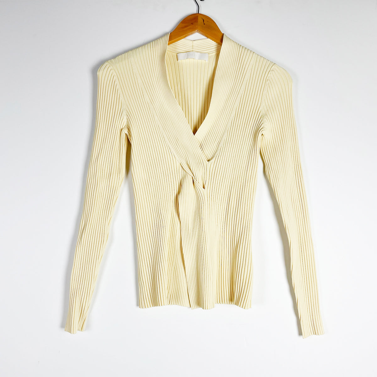 Dion Lee Ribbed Knit Stretch V Neck Twist Knot Pullover Sweater Ivory 6