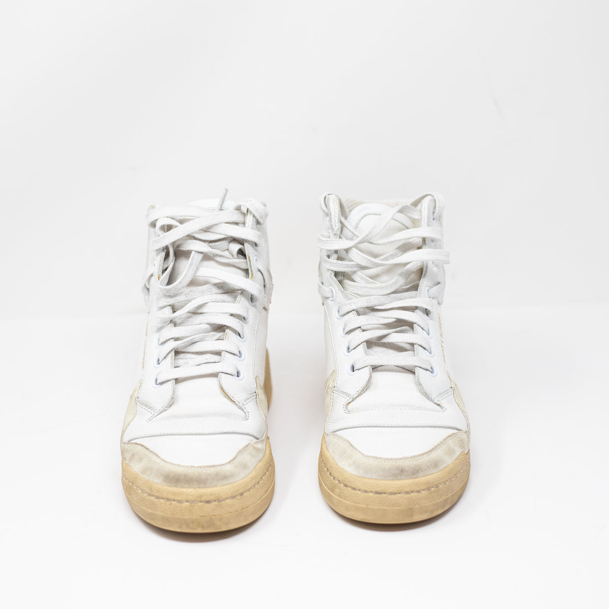 Saint Laurent Paris Mid Top Suede Leather Canvas Multi Printed Sneaker Shoes