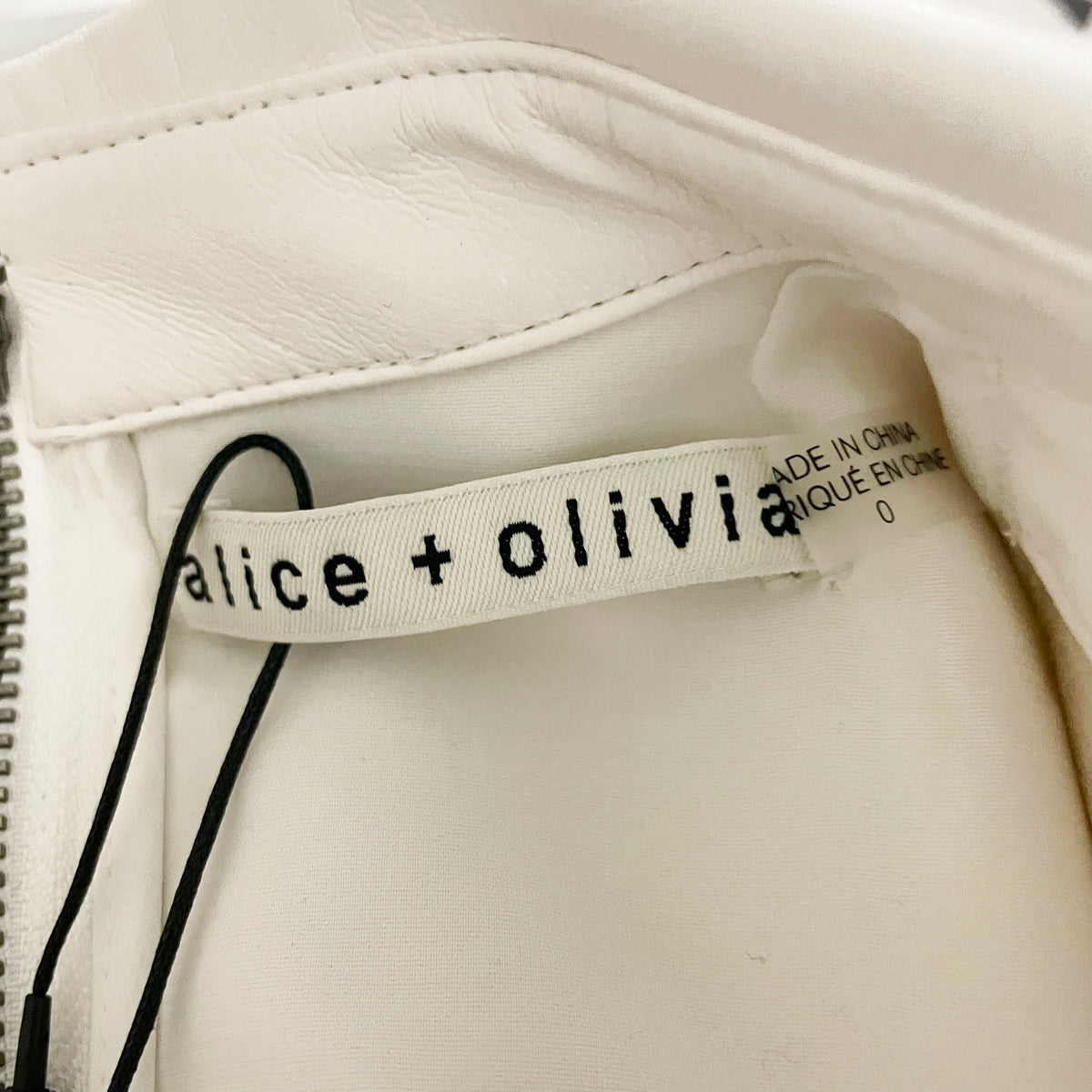 NEW Alice And Olivia Mila Faux Vegan Leather Twist Tiered Mini Dress Off White 0