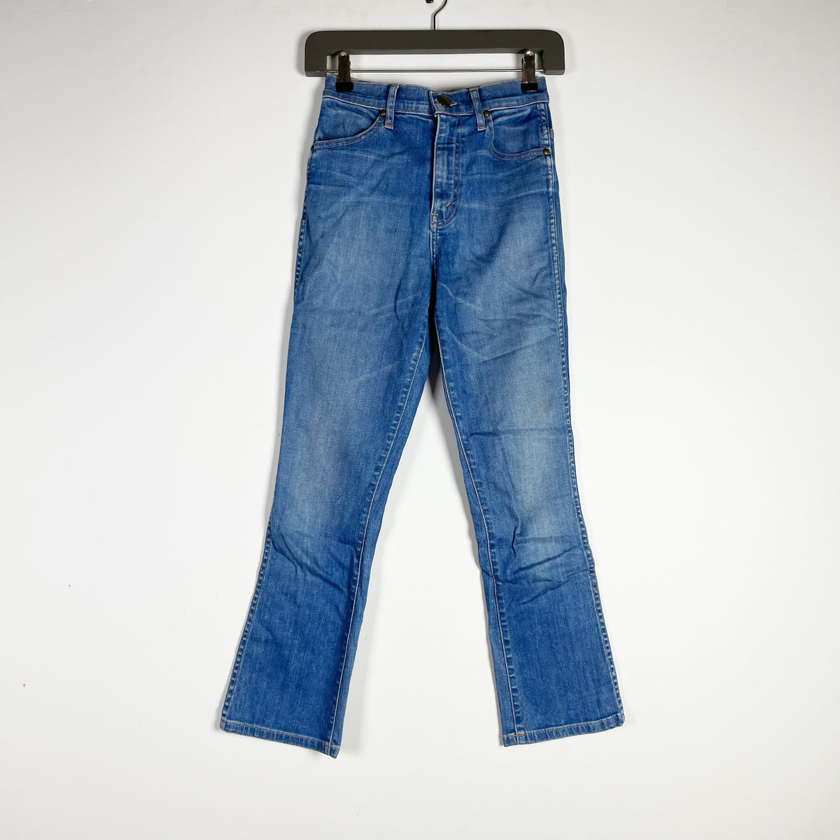 The Great. The Nerd Cotton Stretch Ankle Crop Flare Denim Jeans Scout Wash 25