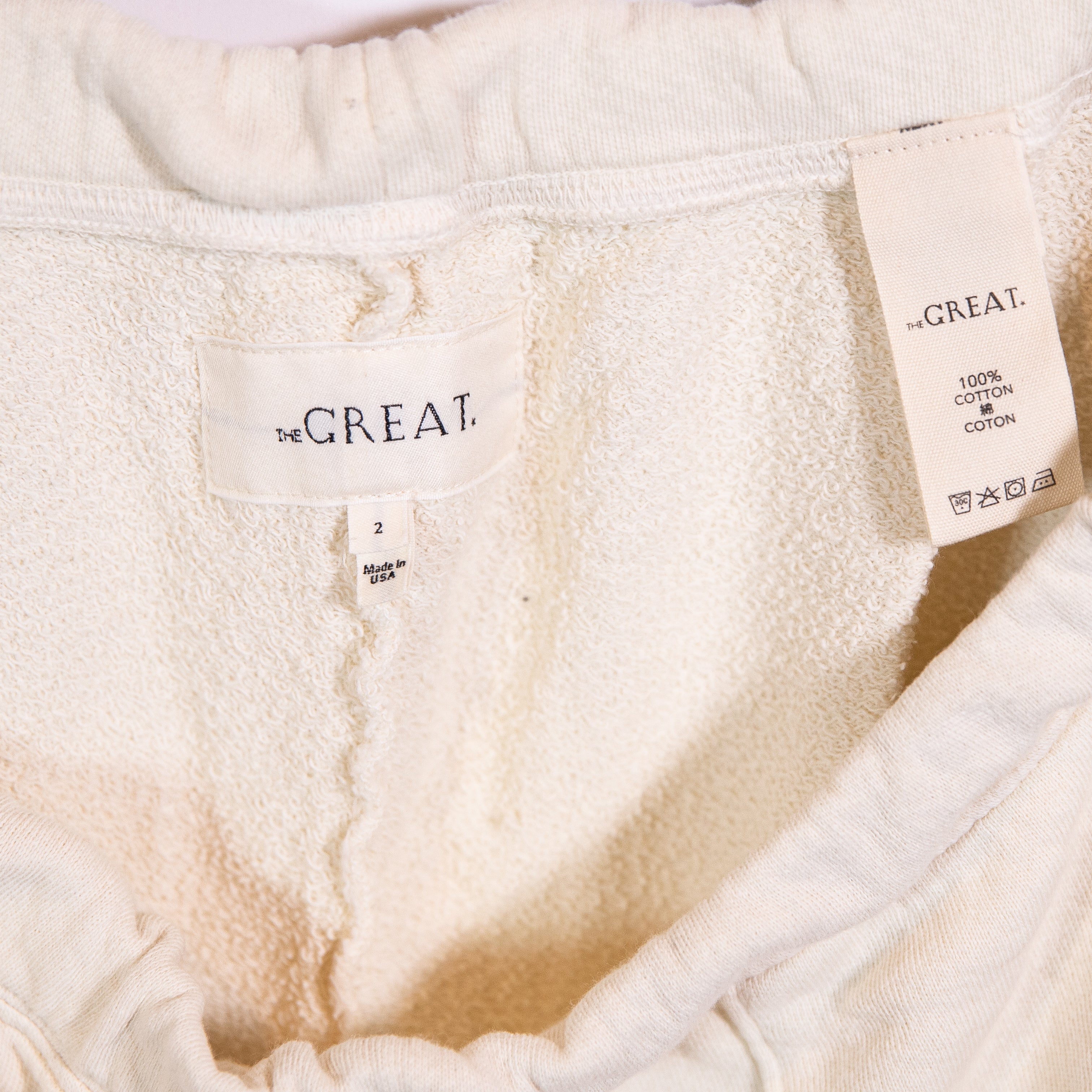 The Great The Patch Pocket Cotton Terry Lined Pull On Raw Edge Hem Sweat Shorts