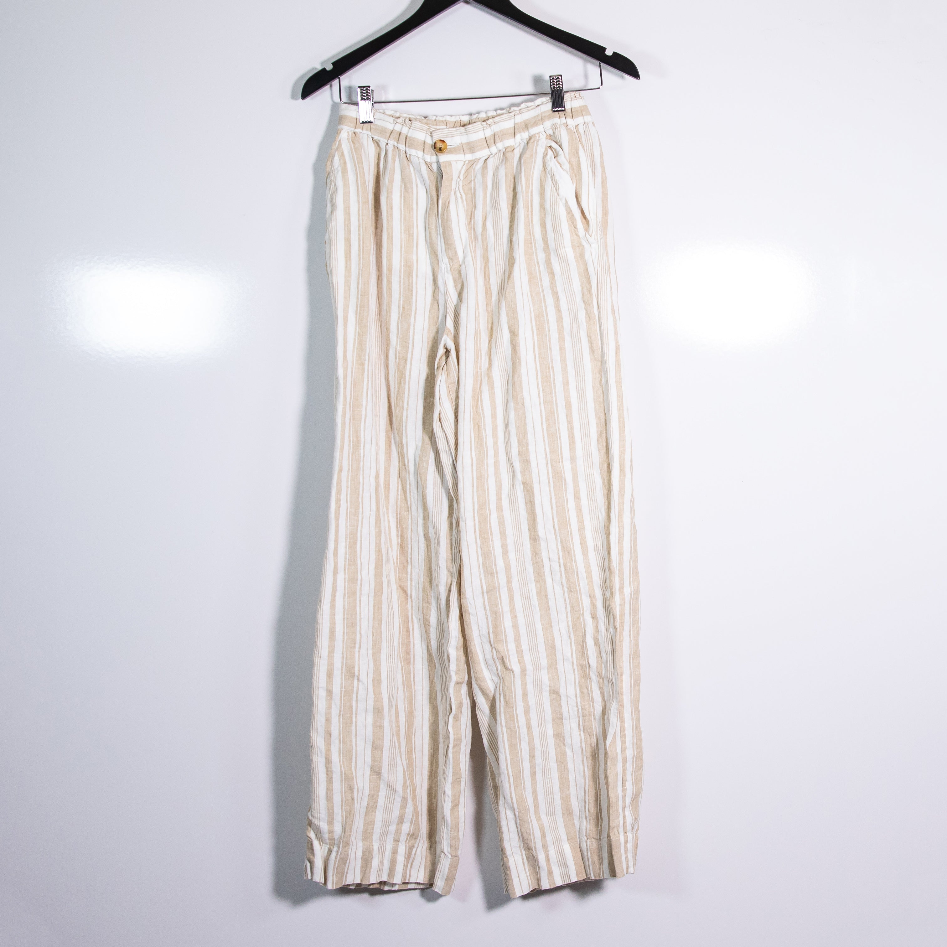 Faherty Monterey Linen Pants In Natural Bombay Stripe Print Straight Leg Trouser