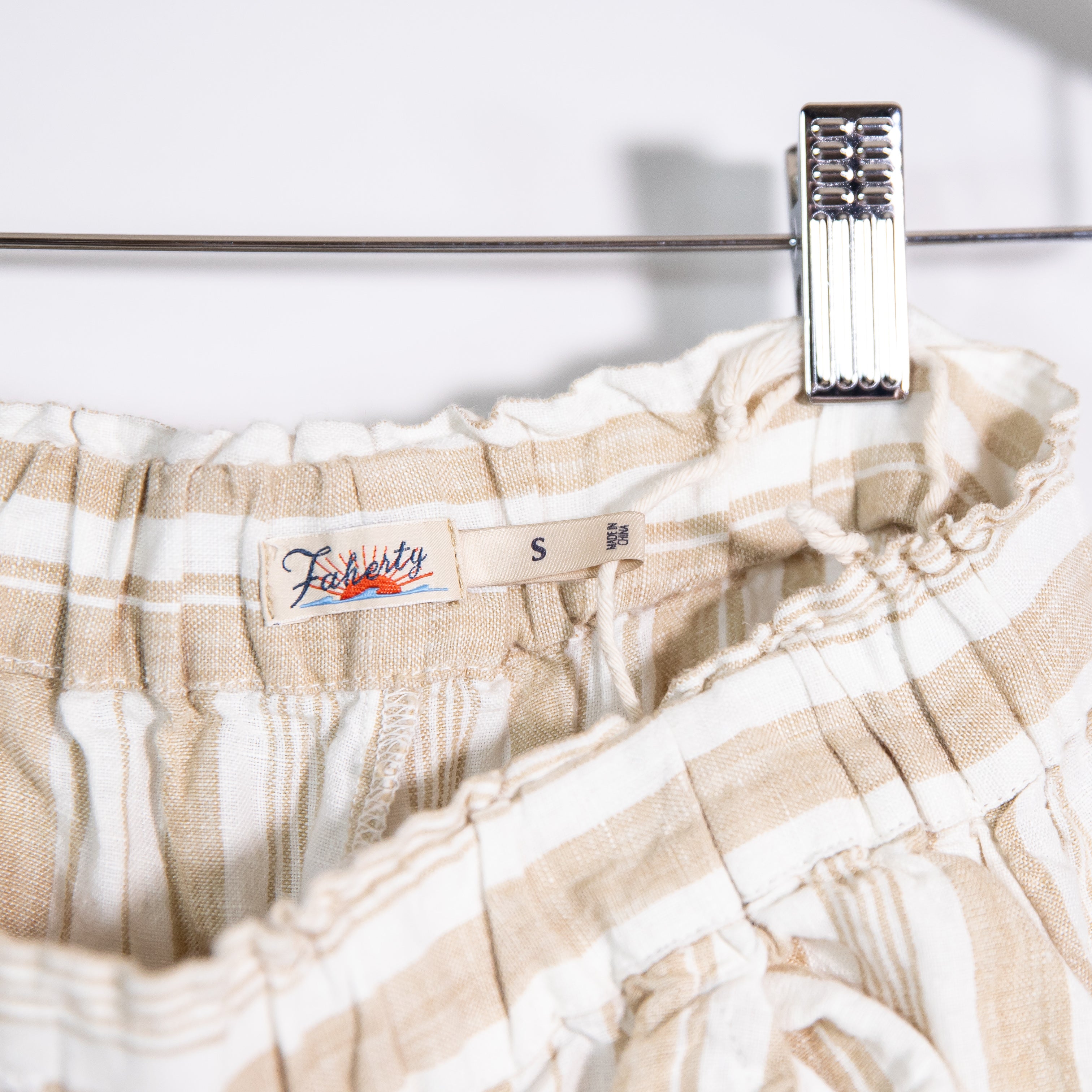 Faherty Monterey Linen Pants In Natural Bombay Stripe Print Straight Leg Trouser