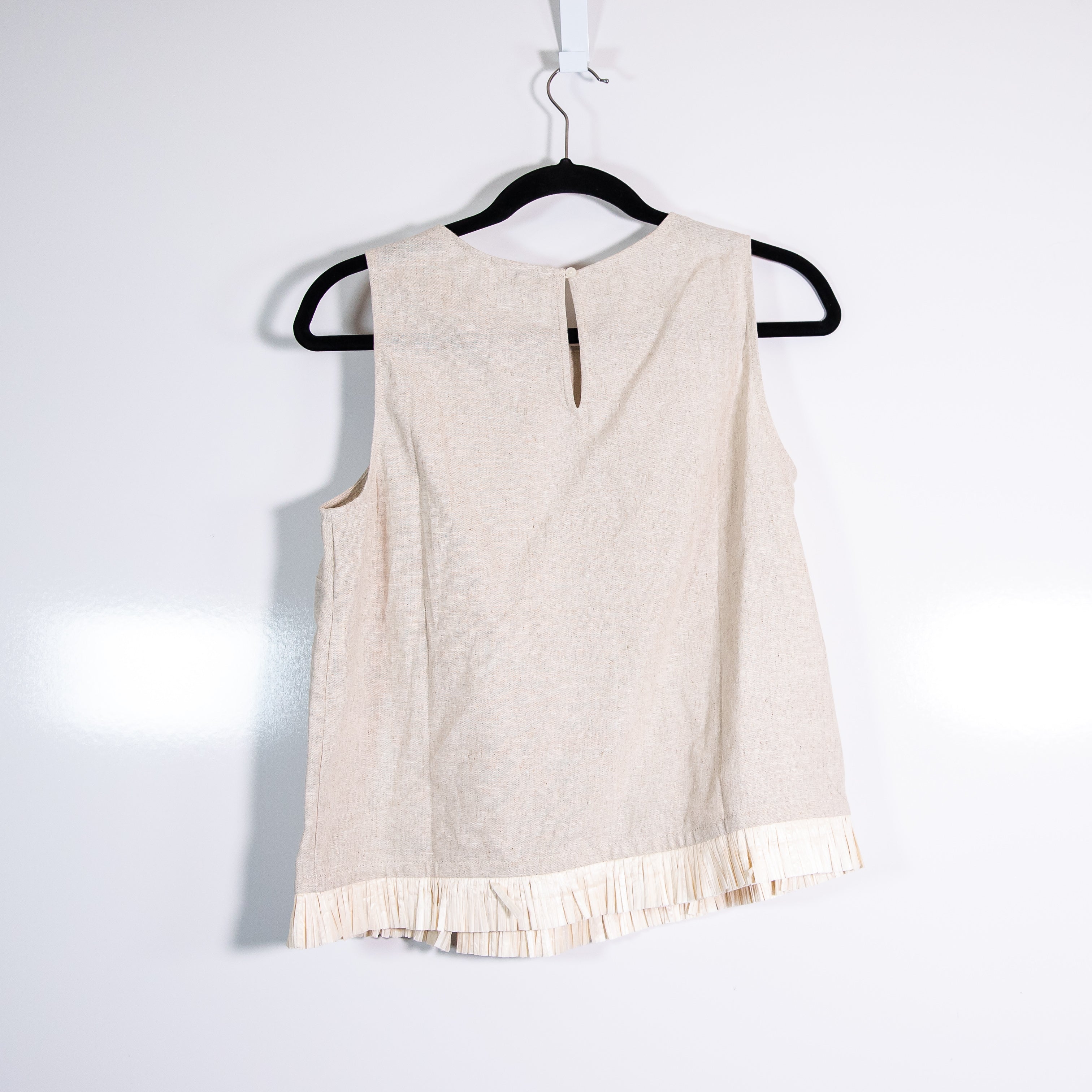 J. Crew Straw Raffia Ruffle Trim Linen Blend Sleeveless Shell Tank Top Yarn Flax