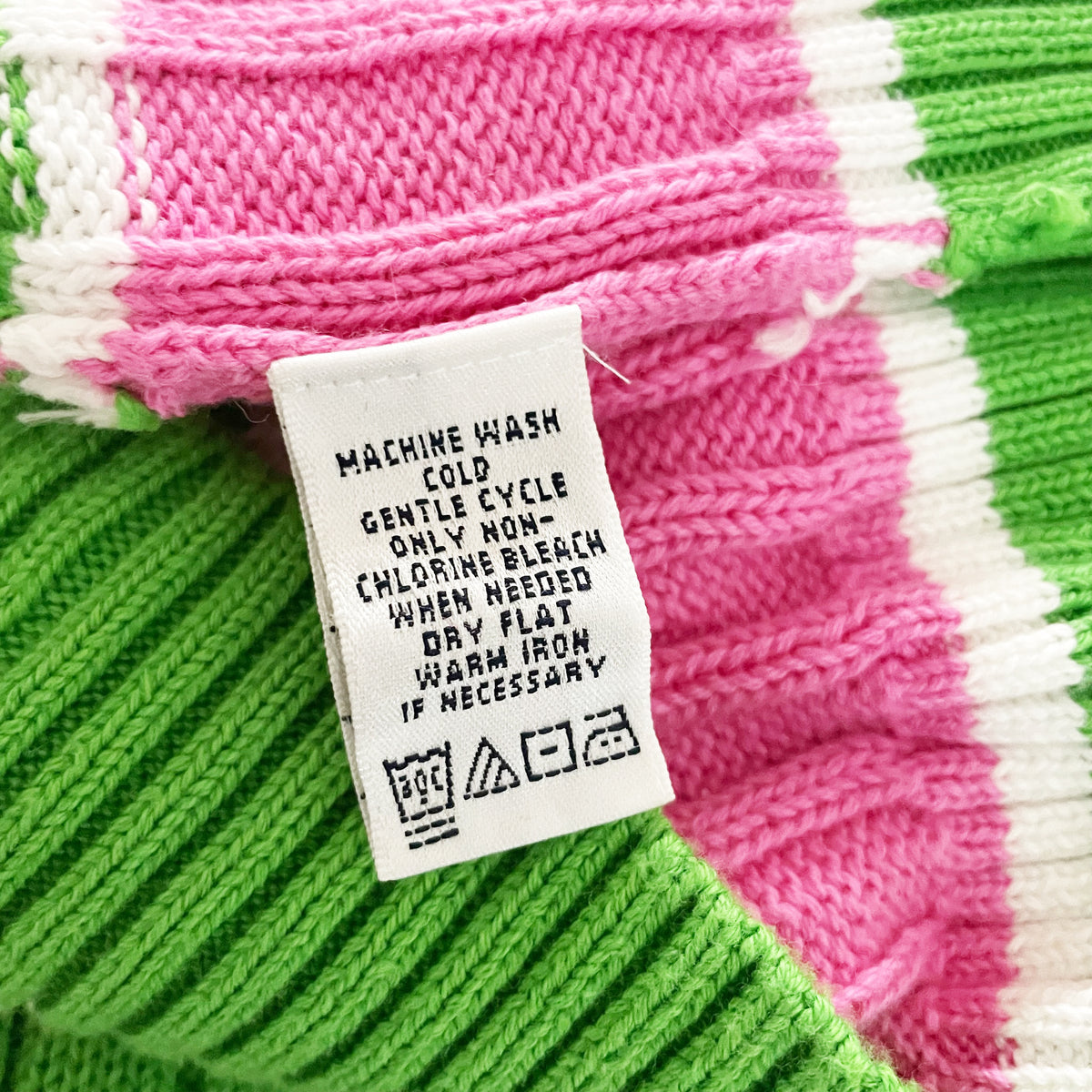 Lilly Pulitzer Vintage White Label Cotton Pink Green Stripe Crew Neck Sweater S