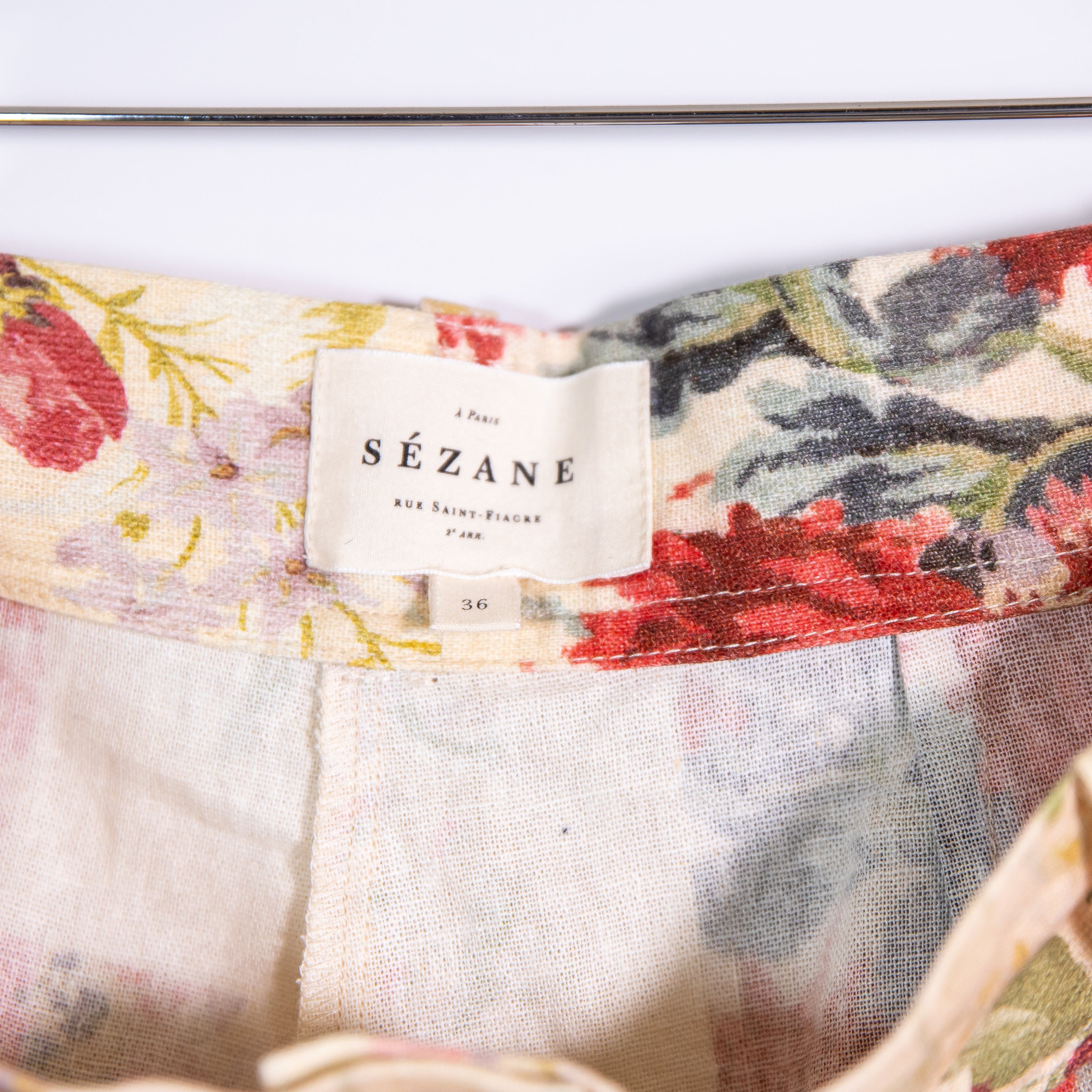 Sezane Alberello Linen Blend High Waisted Mini Shorts Magda Floral Print Small