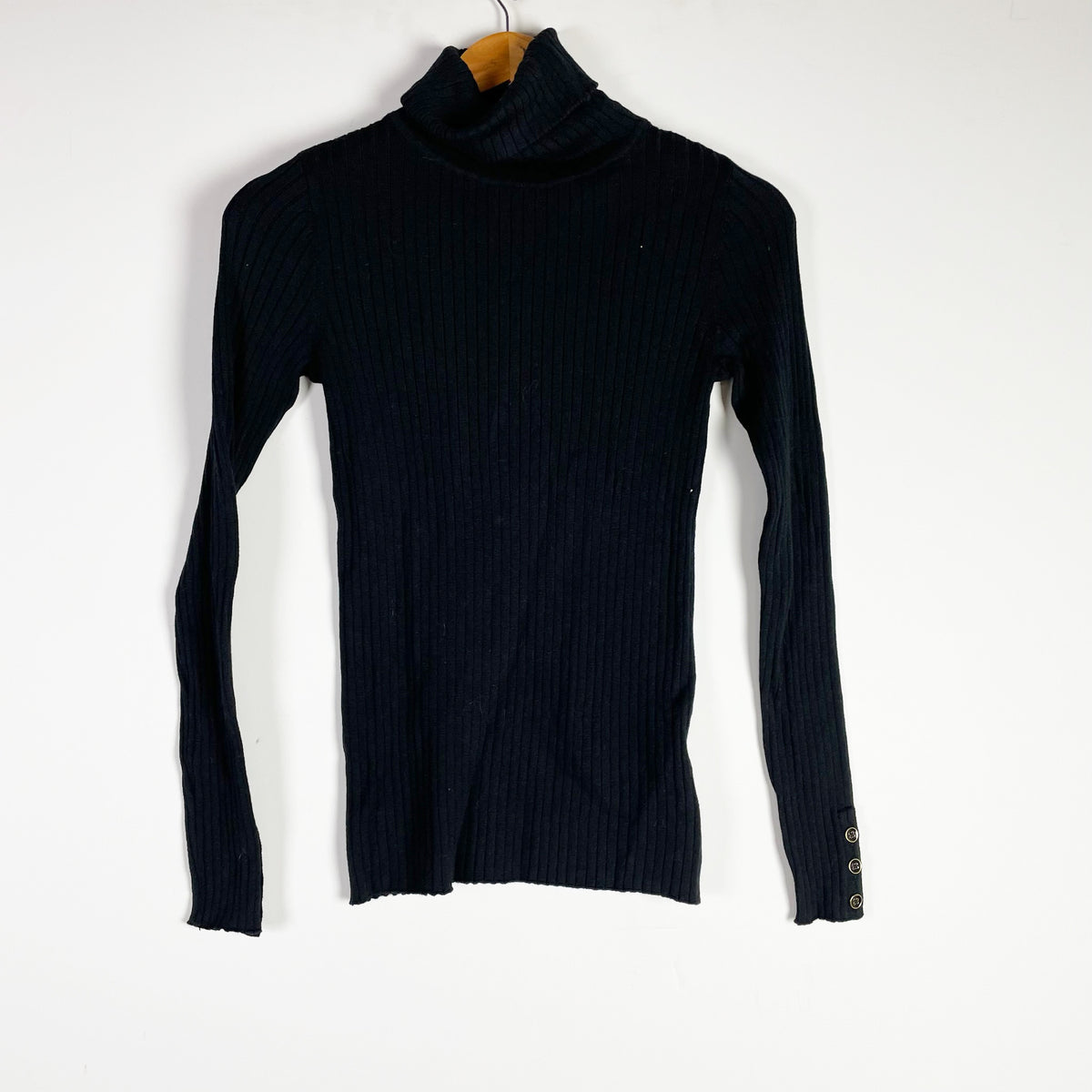 NEW J. McLaughlin Arlette Cotton Stretch Ribbed Turtleneck Sweater Black XS 