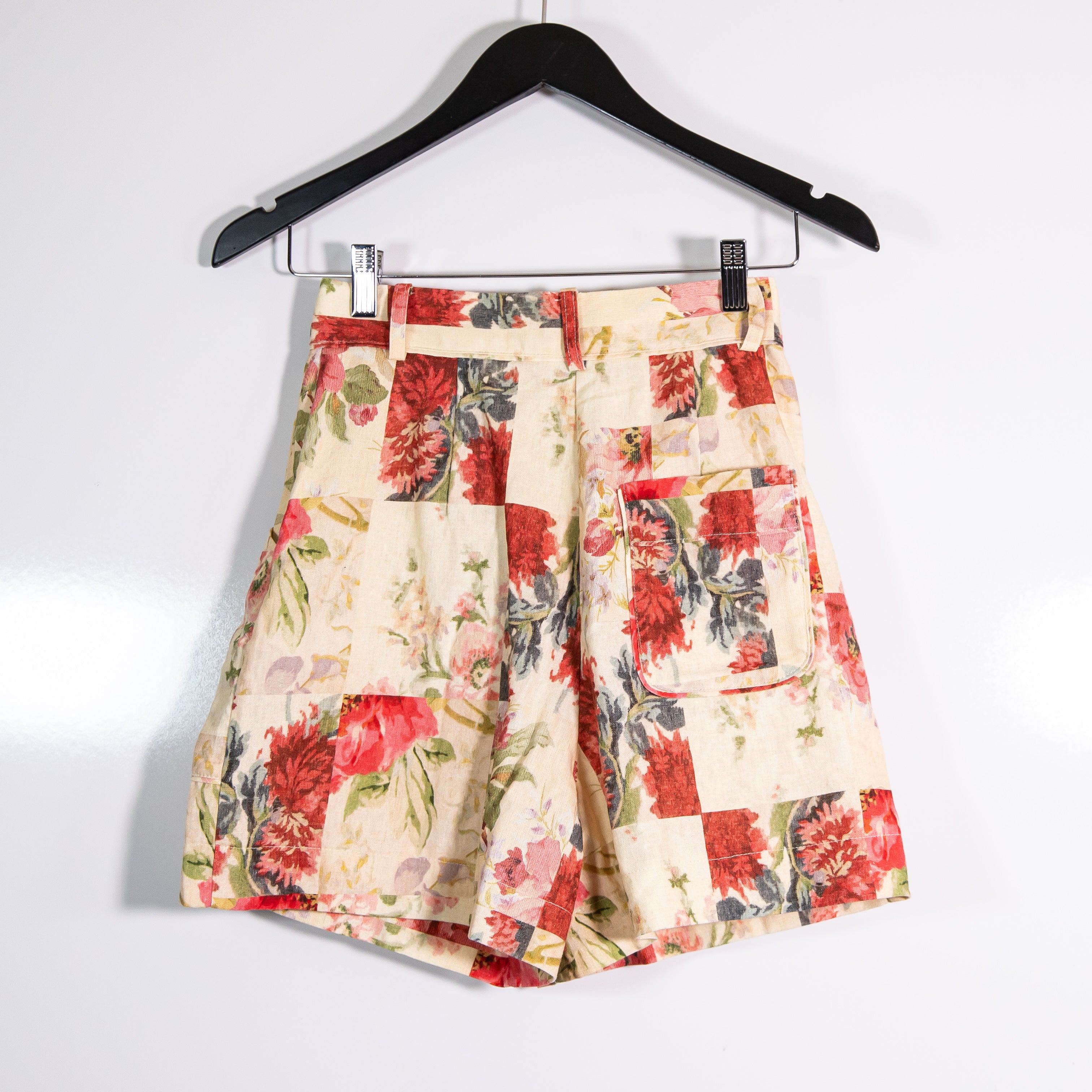 Sezane Alberello Linen Blend High Waisted Mini Shorts Magda Floral Print Small