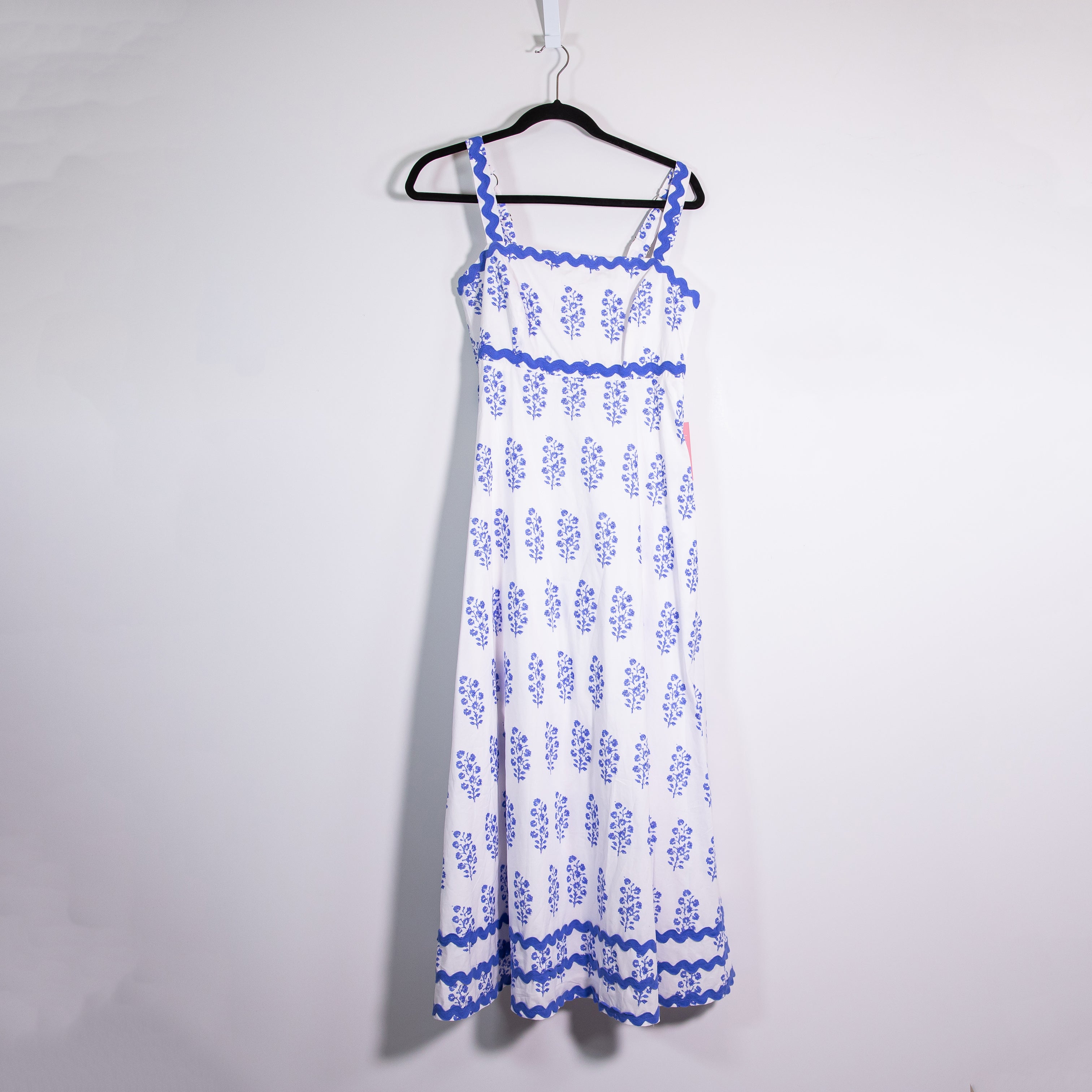 NEW Ivy City Palmer Cotton Poplin A Line Midi Dress Blue White Block Print Small