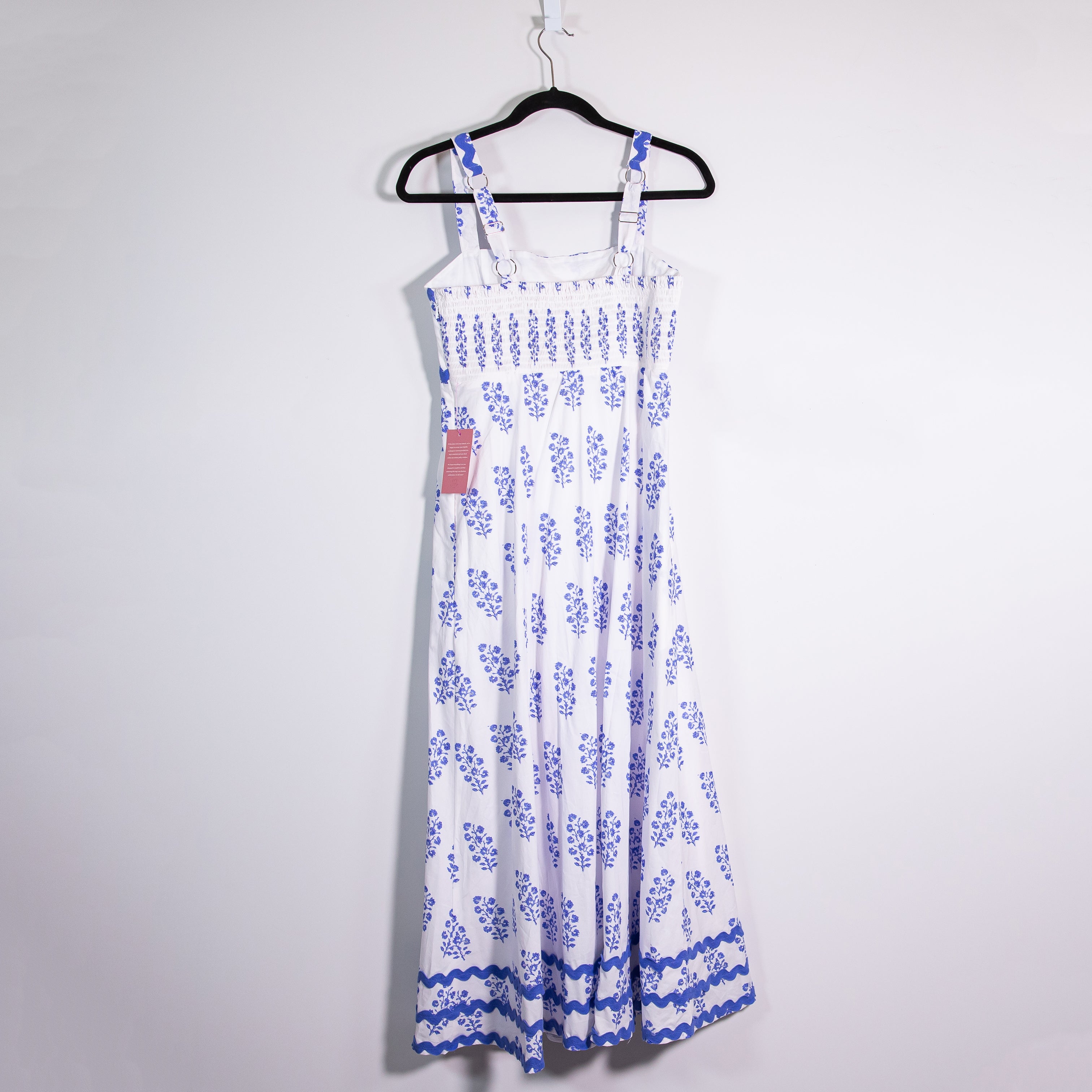 NEW Ivy City Palmer Cotton Poplin A Line Midi Dress Blue White Block Print Small