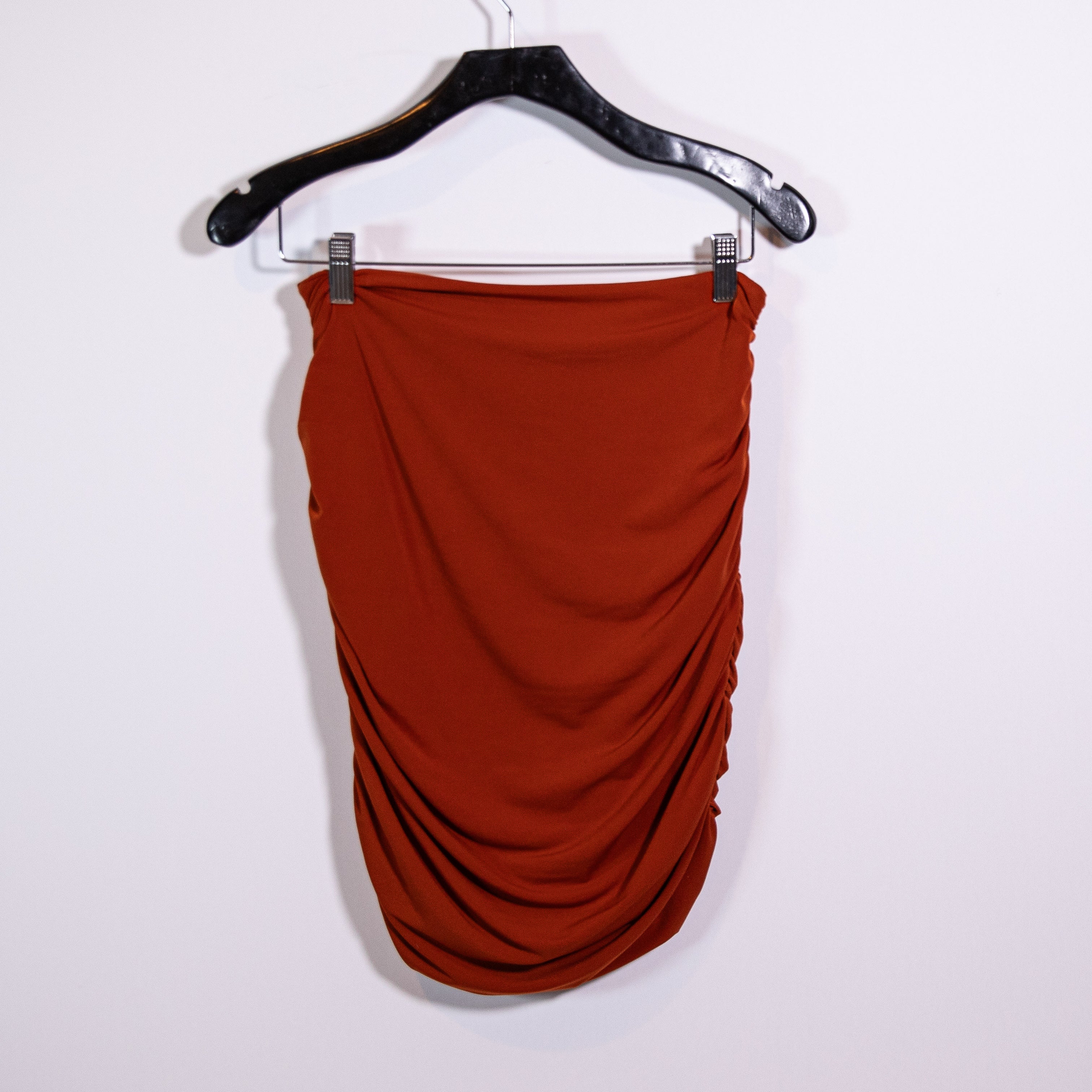 Majorelle Destiny Ruched Jersey Knit Stretch Twist Knot Skirt Mahogany Brown M