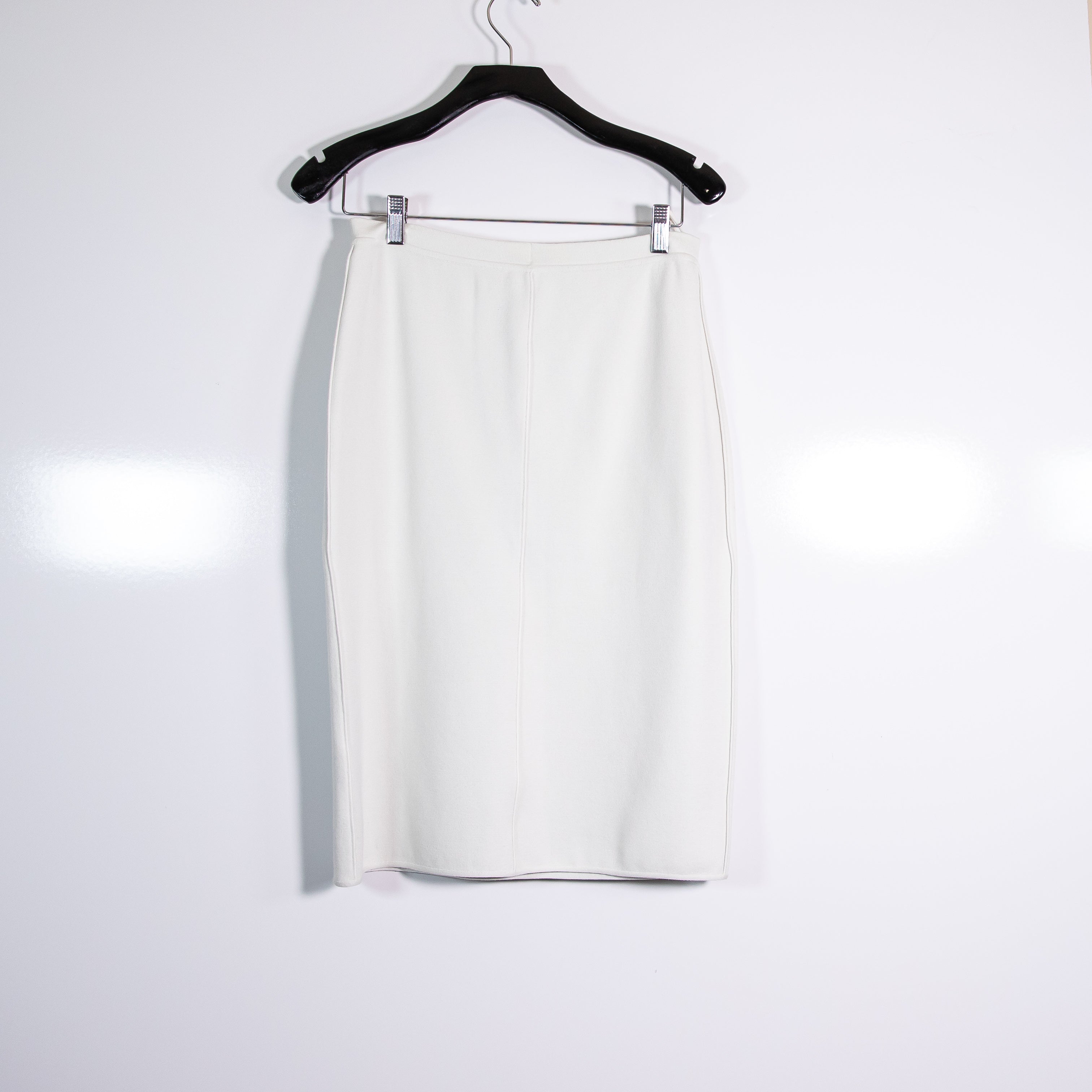 NEW Giorgio Armani Knit Stretch Pull On Straight Pencil Sweater Skirt Ivory 46/L