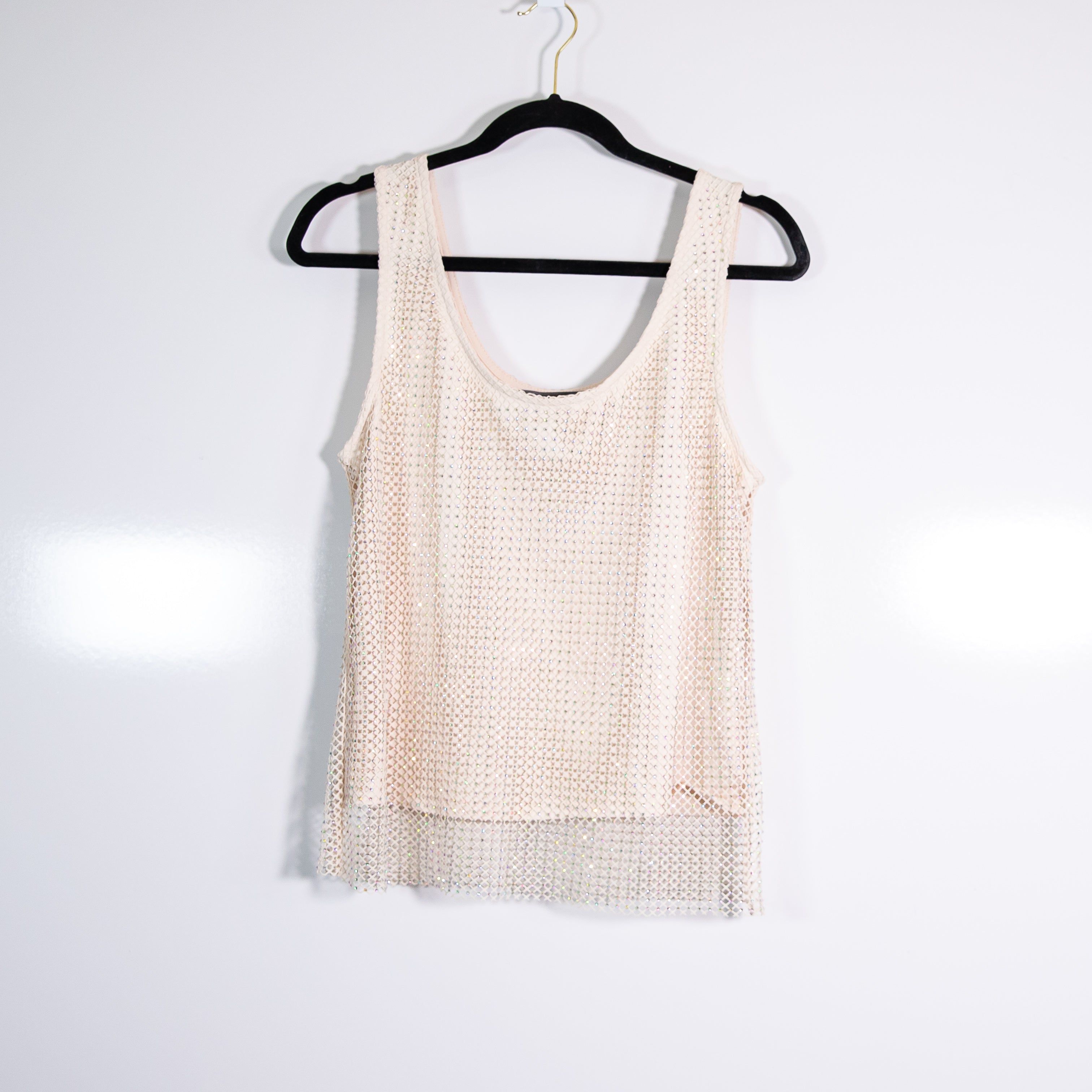 NEW Sunday In Brooklyn Anthropologie Crystal Jewel Rhinestone Mesh Tank Top S