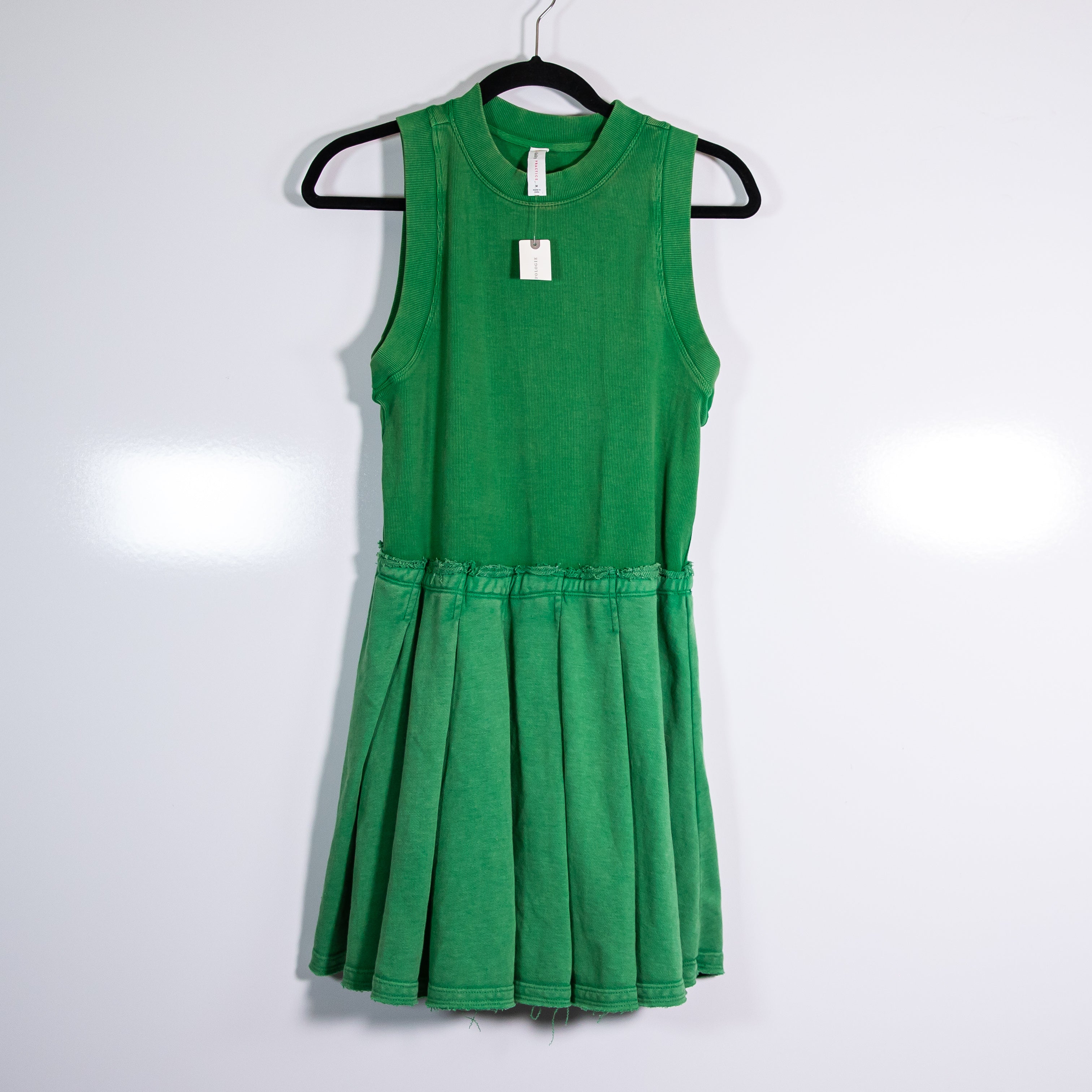 NEW Anthropologie Daily Practice Cotton Sweater Knit Stretch Pleated Dress Kelly