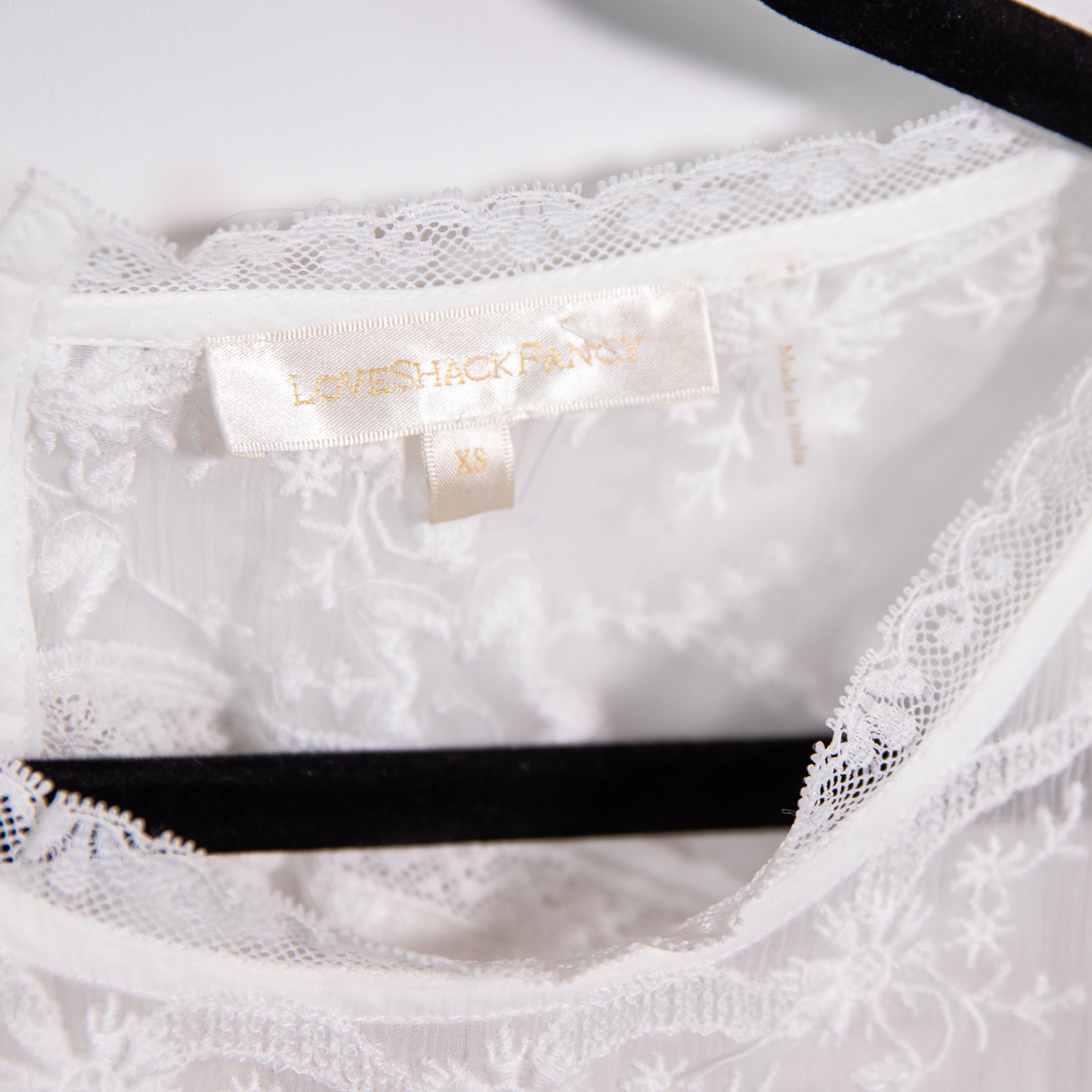 LoveShackFancy Barnes Cotton Sheer Mesh Panel Lace Short Sleeve Mini Dress White