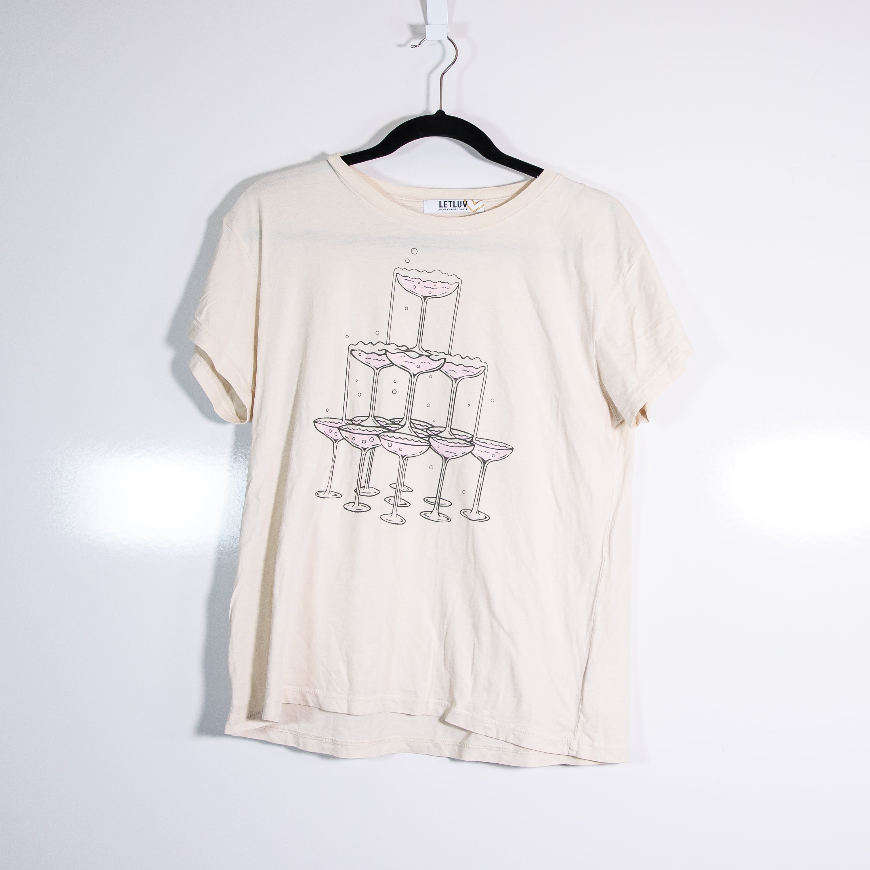 Letluv x Anthropologie Champagne Tower Graphic Print Sparkle Tee Shirt Medium