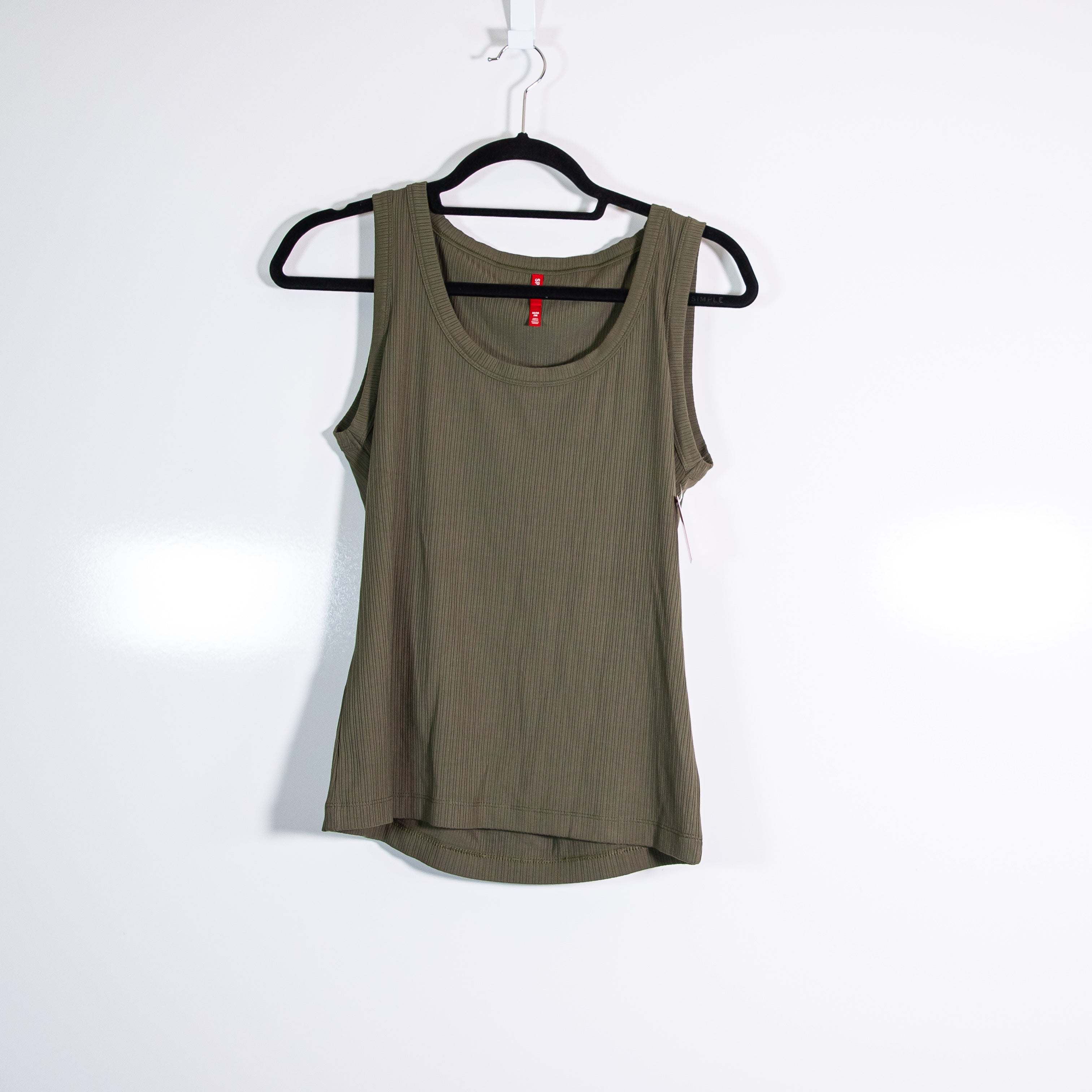 NEW Spanx Scoop Neck Sleeveless Ribbed Stretch Basic Tank Top Midnight Olive M