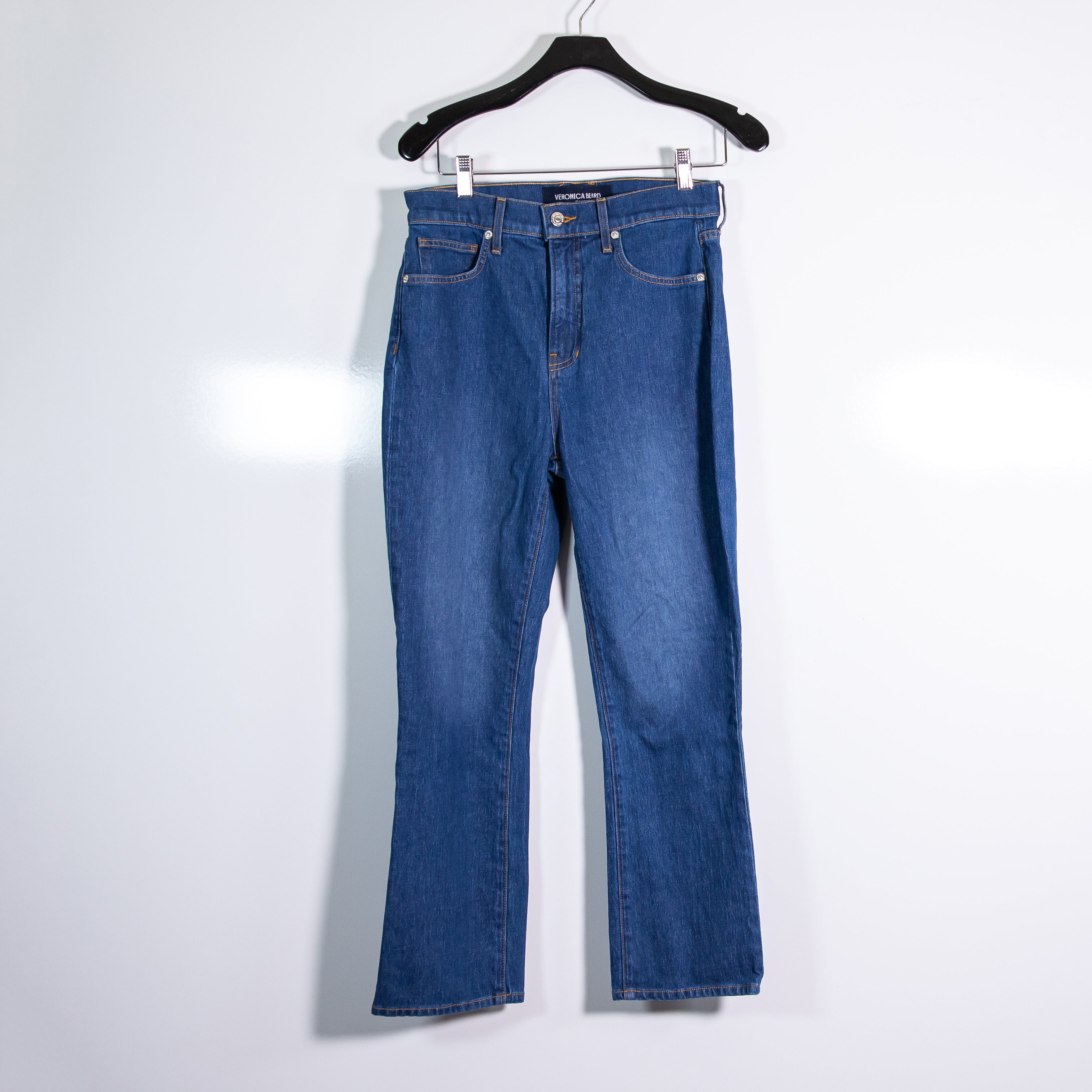 Veronica Beard Carly Kick Flare Crop High Rise Cotton Cornflower Wash Jeans 28
