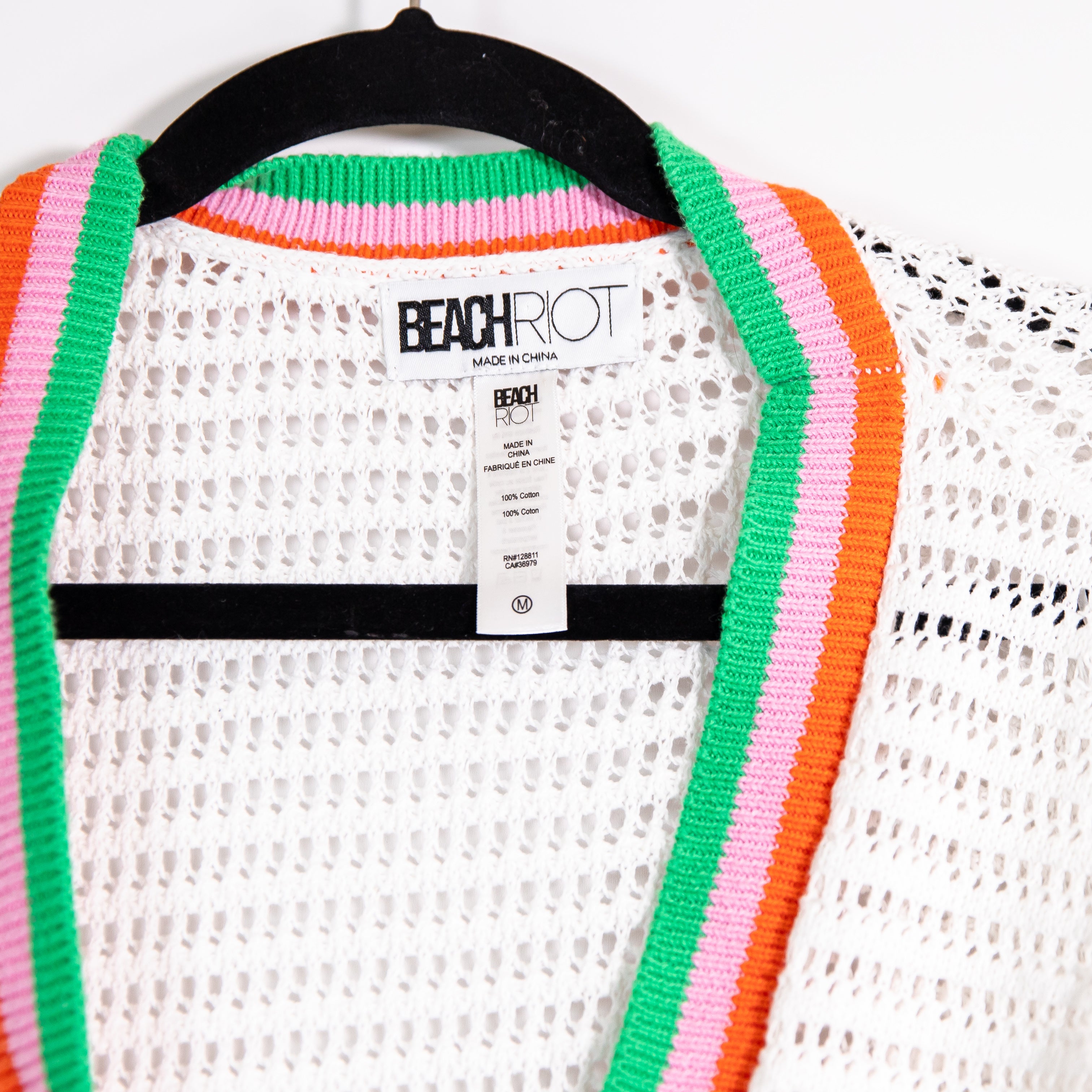 Beach Riot Gene Cotton Crochet Knit Button Front Cardigan Sweater White Multi M