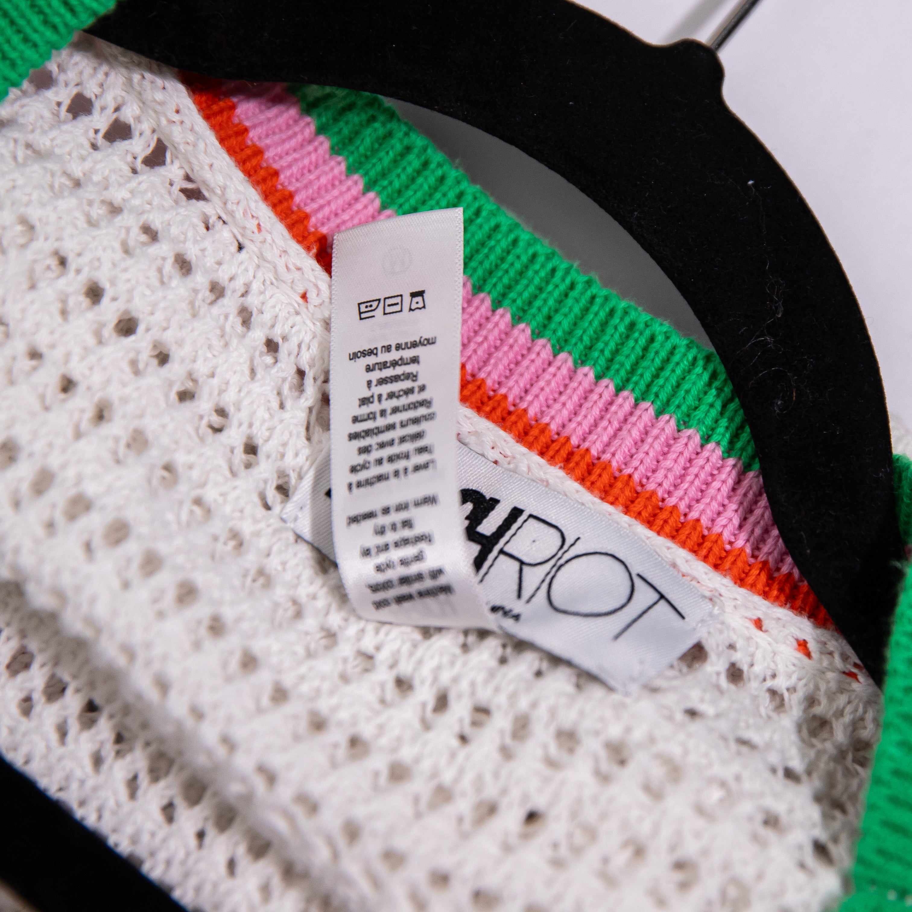 Beach Riot Gene Cotton Crochet Knit Button Front Cardigan Sweater White Multi M