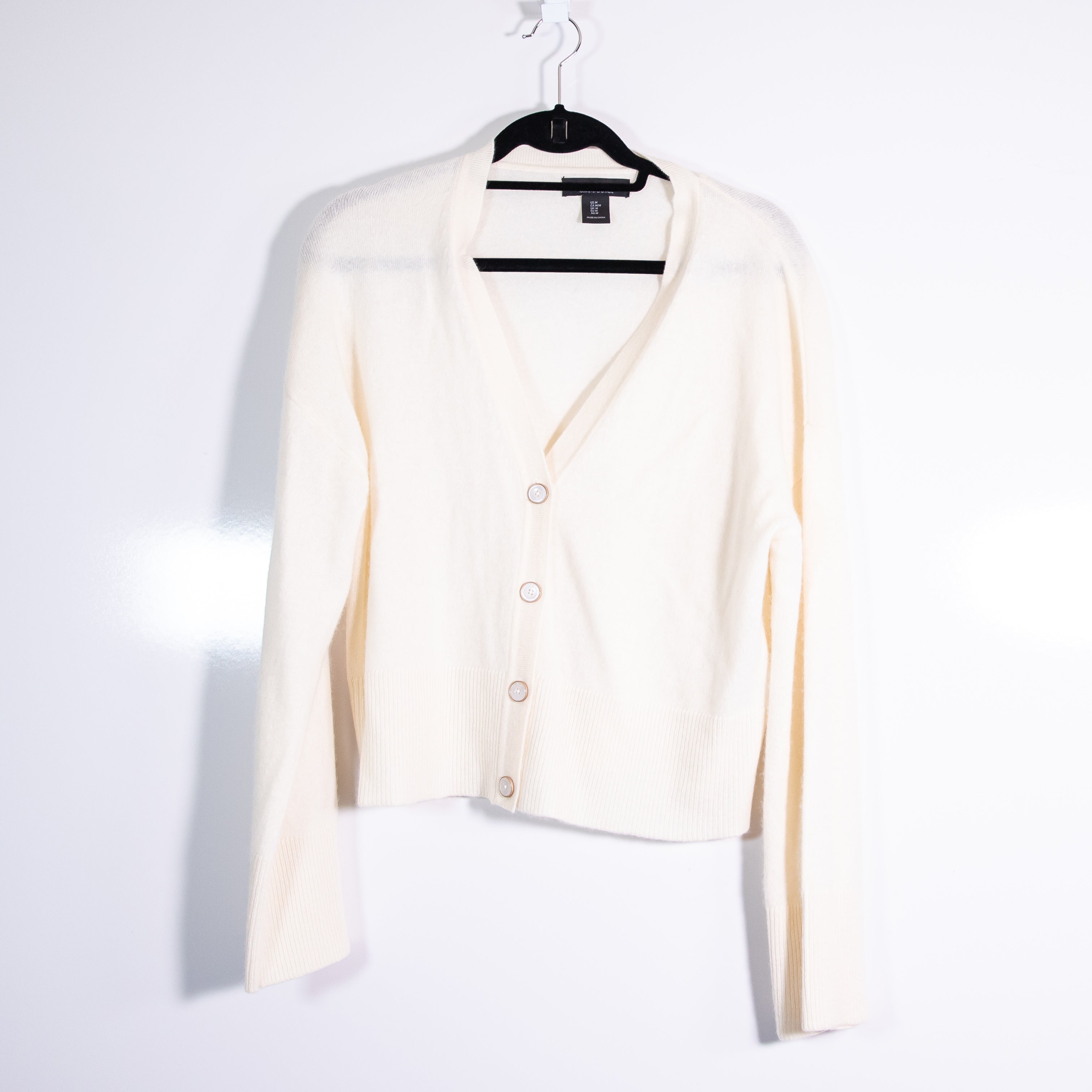 Tahari 100% 2Ply Cashmere Knit Button Front Cardigan Sweater Ivory Medium
