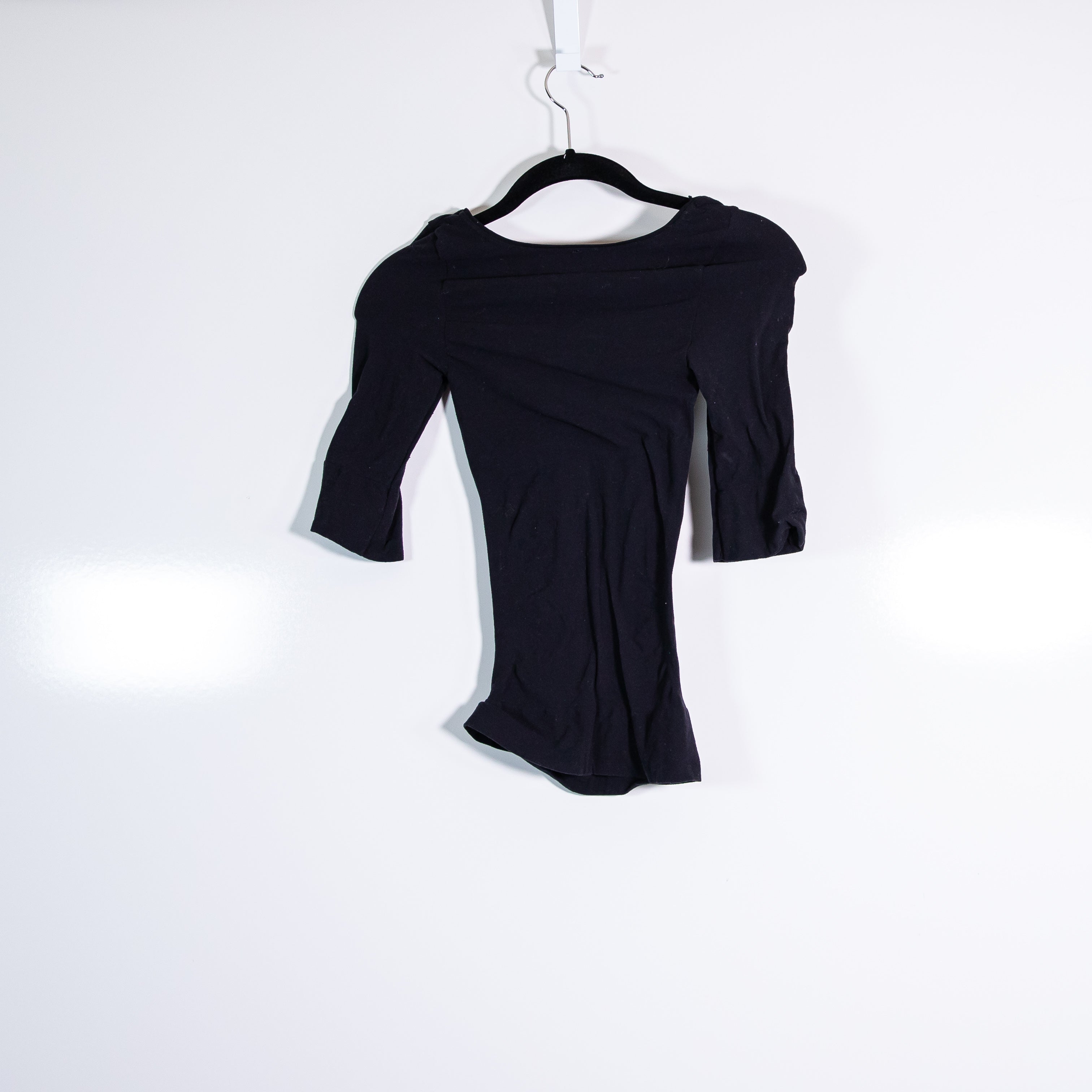 Spanx Women's Scoop Neck Quarter Sleeve Seamless Layering Top Shirt Black M