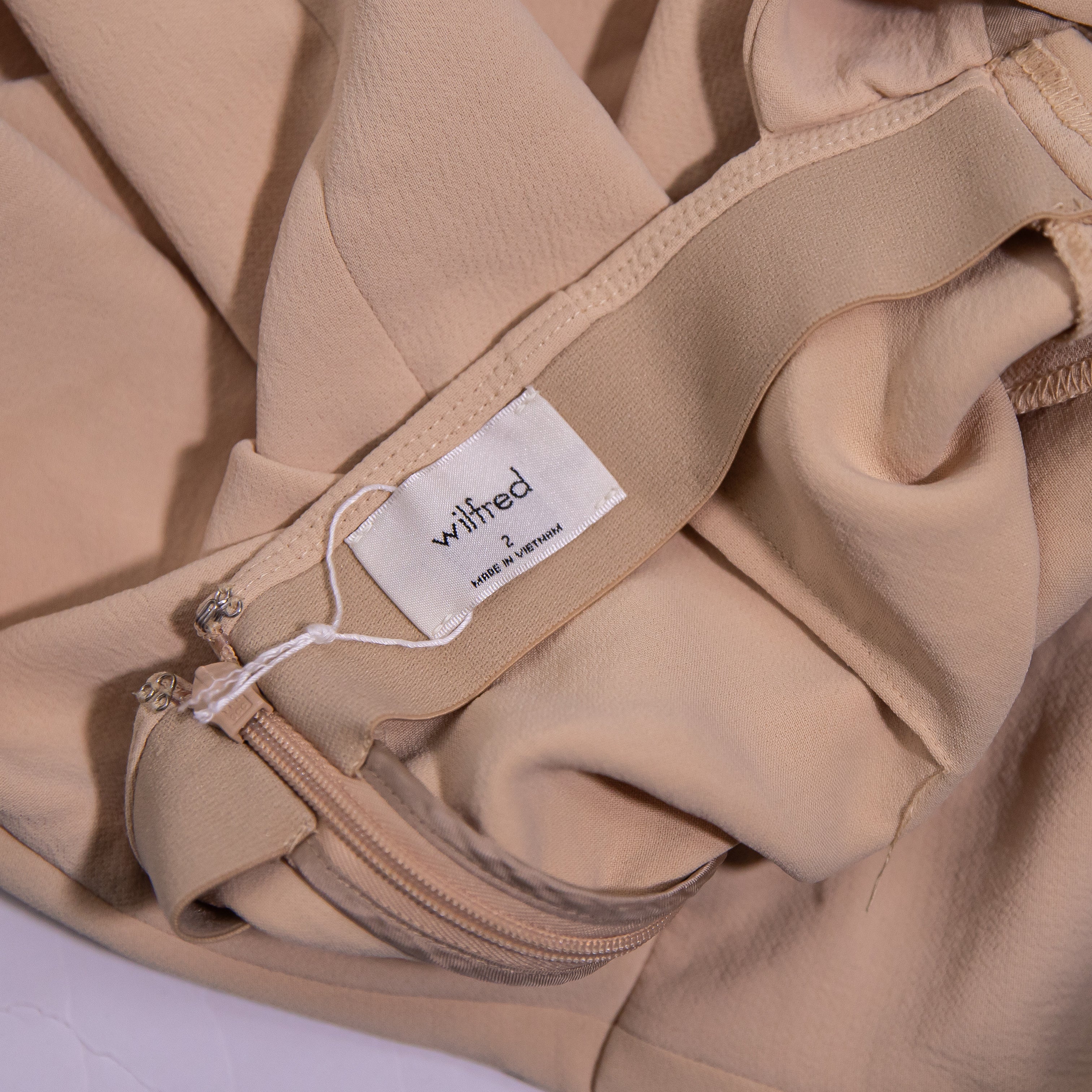 Wilfred Aritzia Aperature Tie Back Squareneck Japanese Crepe Mini Dress Beige 2